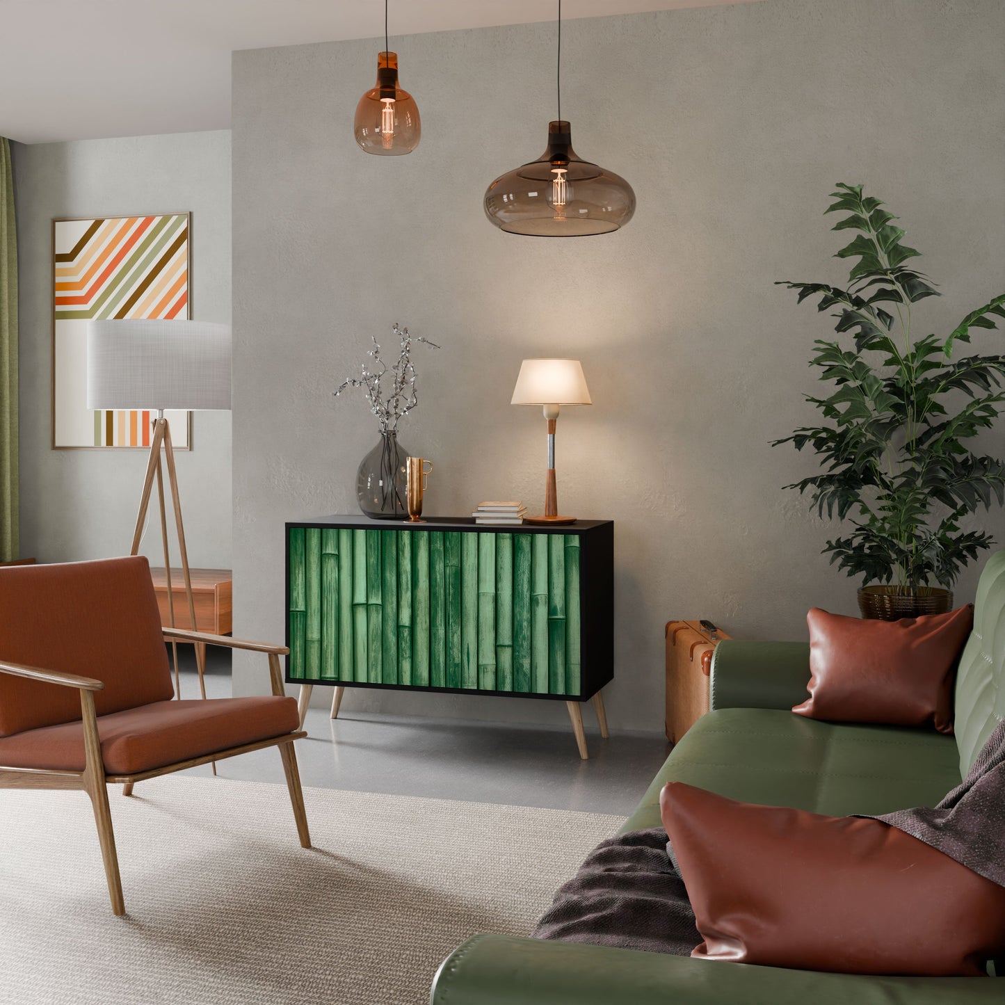 Credenza a 2 ante NATURAL GREEN in finitura nera