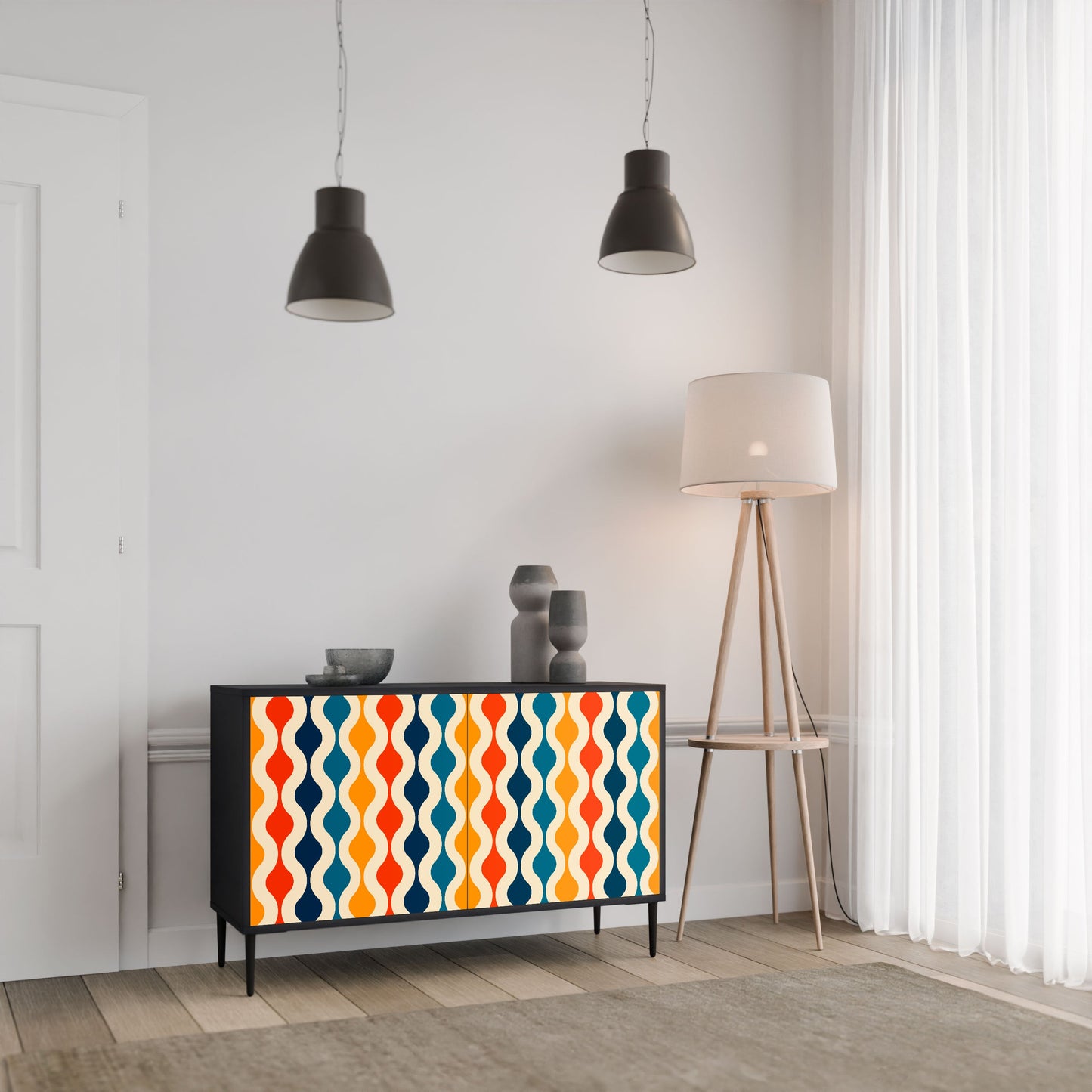 Credenza a 2 ante COLORFUL NOSTALGIA in finitura nera