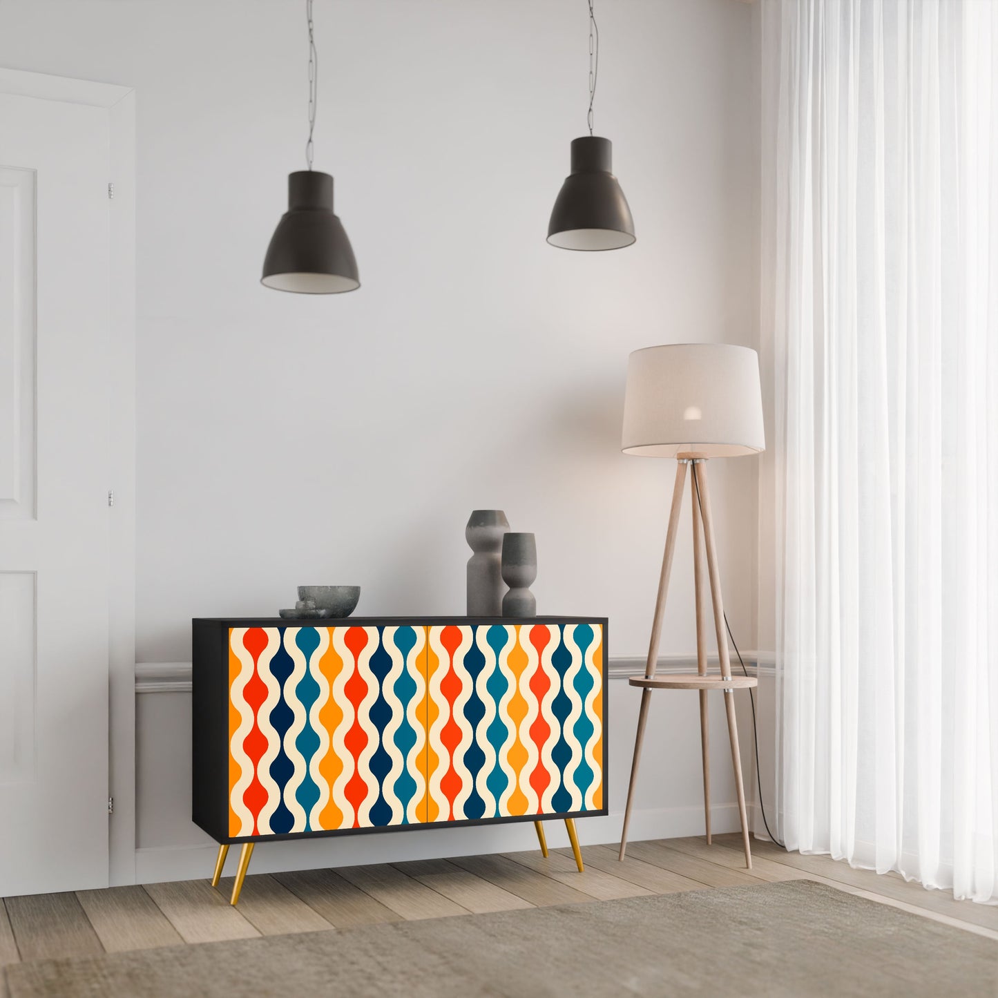Credenza a 2 ante COLORFUL NOSTALGIA in finitura nera