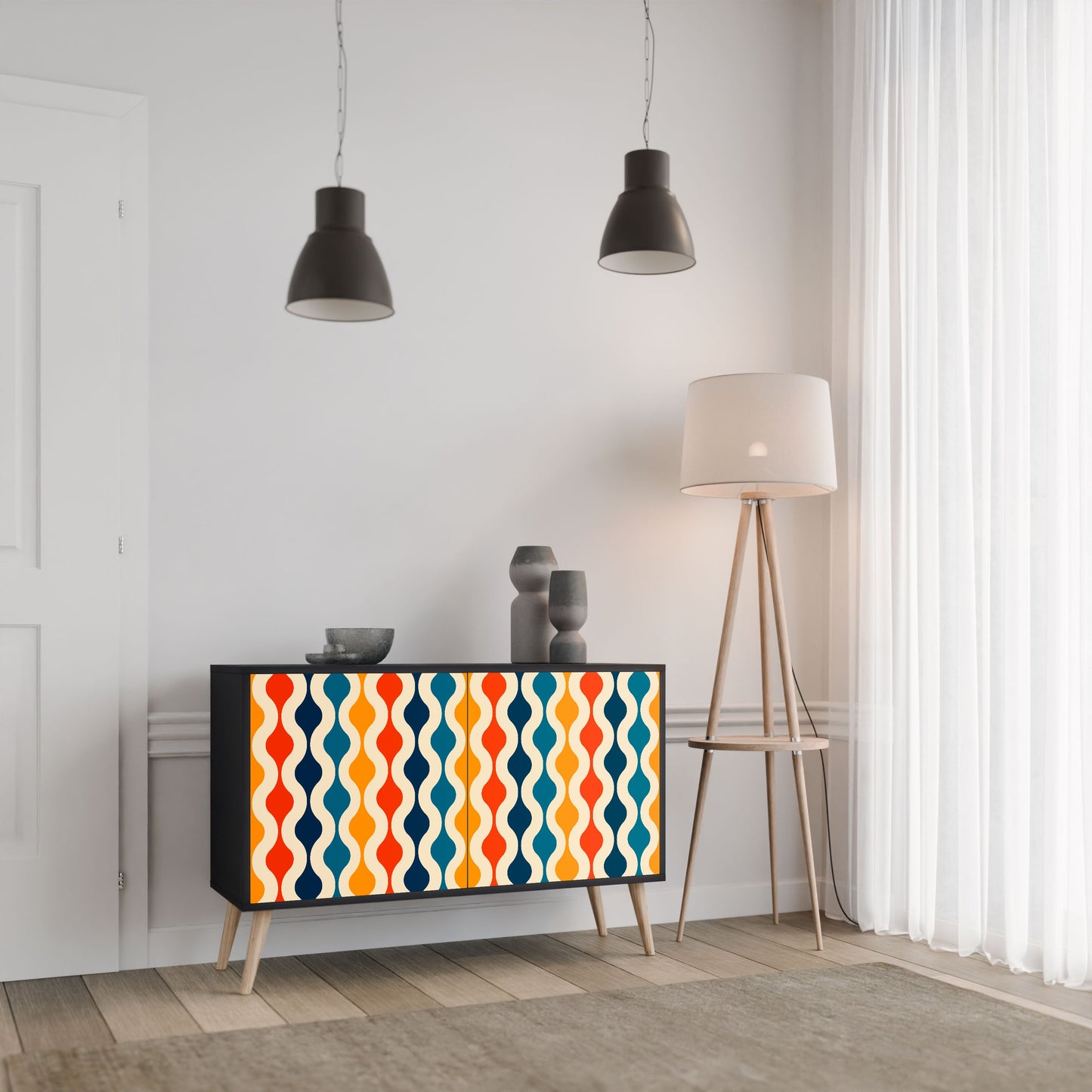 Credenza a 2 ante COLORFUL NOSTALGIA in finitura nera