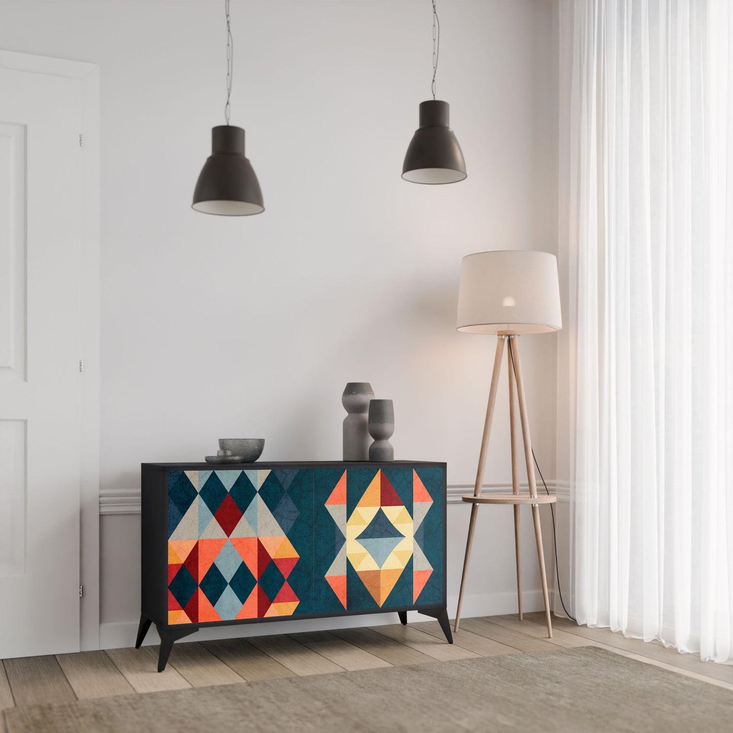 Credenza a 2 ante CRACKED ILLUSION in finitura nera