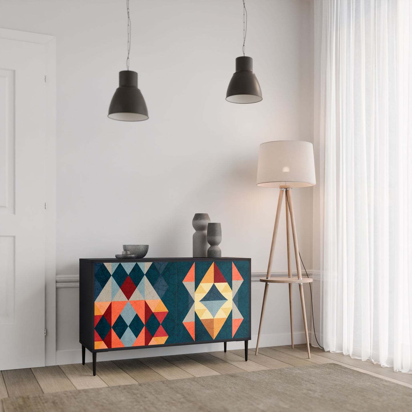Credenza a 2 ante CRACKED ILLUSION in finitura nera
