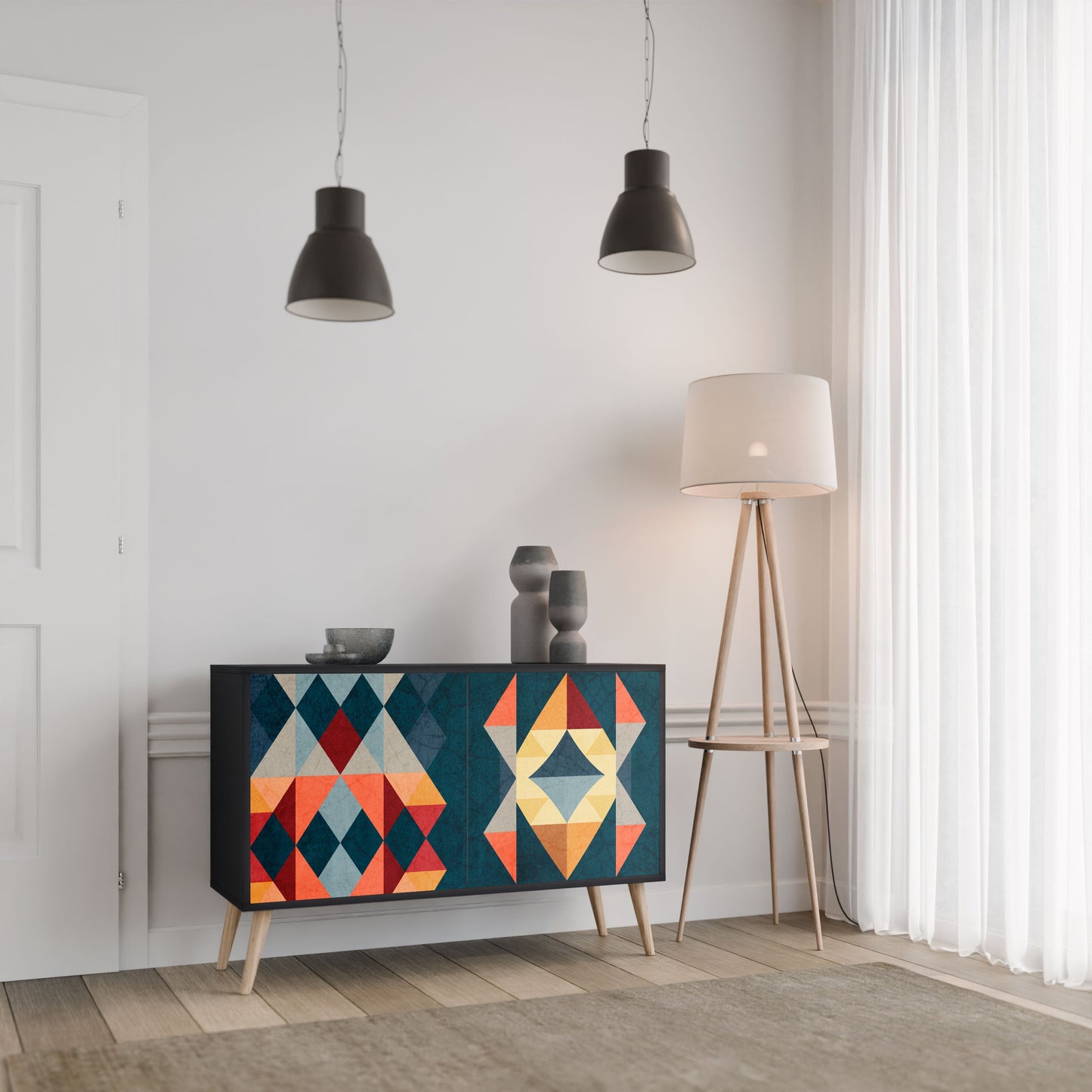 Credenza a 2 ante CRACKED ILLUSION in finitura nera