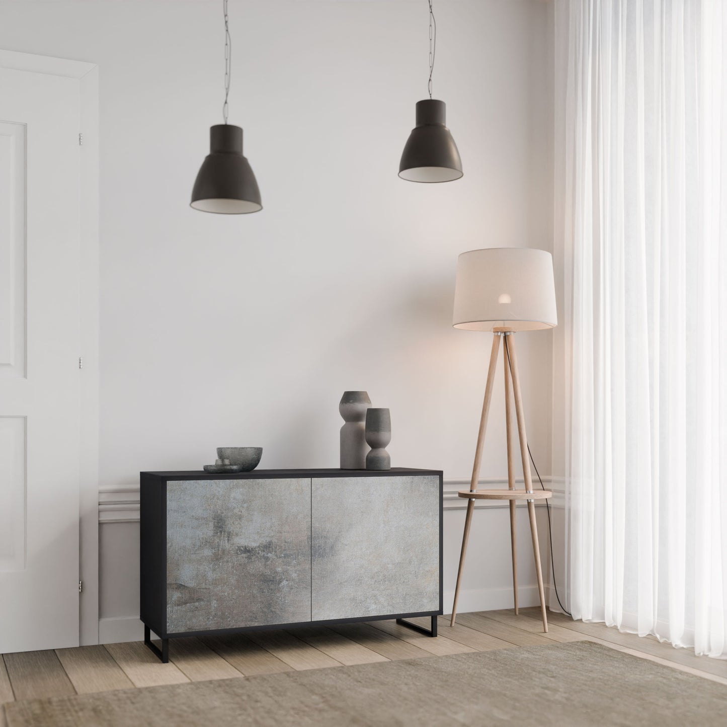 Credenza a 2 ante CONCRETE WALL in finitura nera