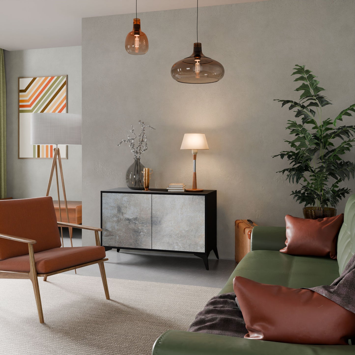 Credenza a 2 ante CONCRETE WALL in finitura nera