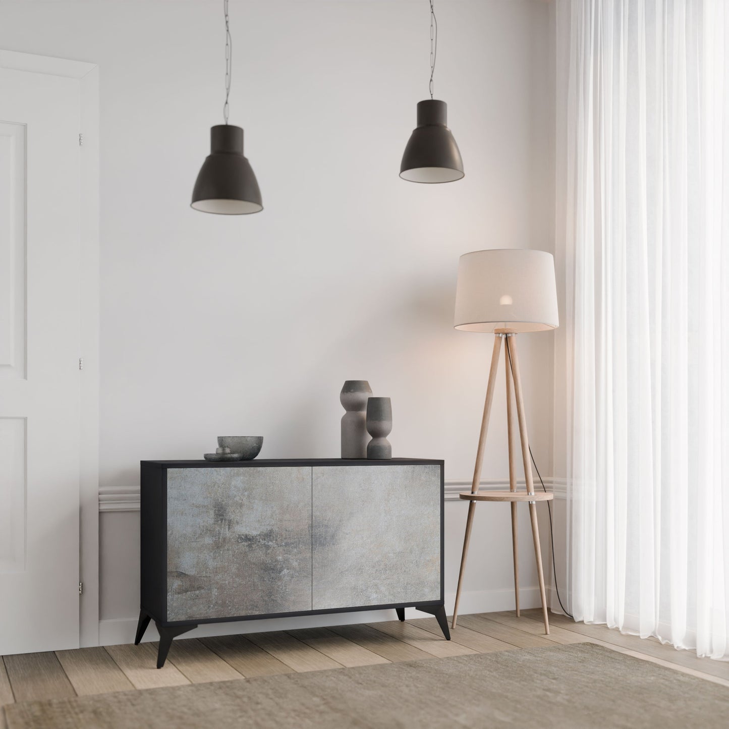 Credenza a 2 ante CONCRETE WALL in finitura nera