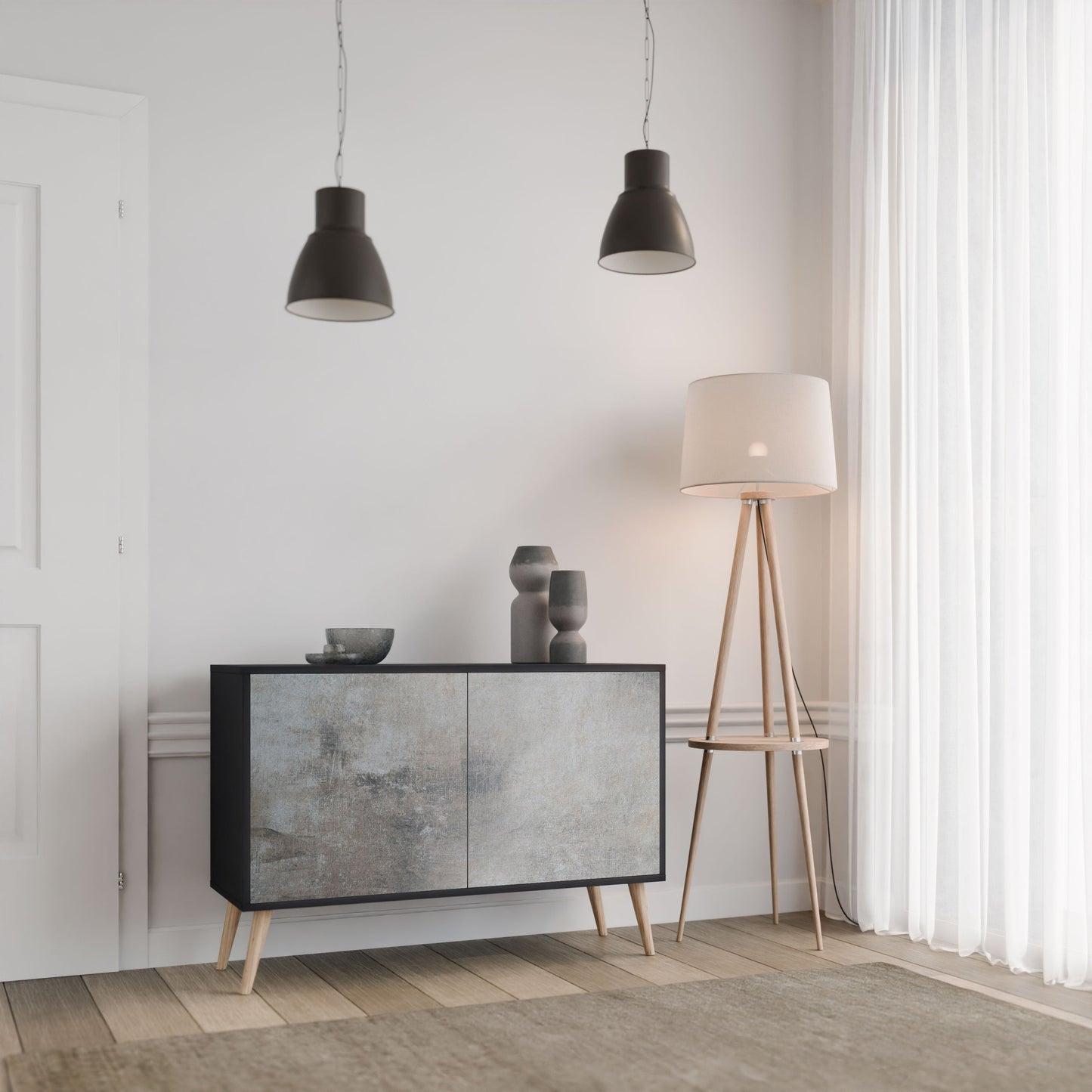 Credenza a 2 ante CONCRETE WALL in finitura nera