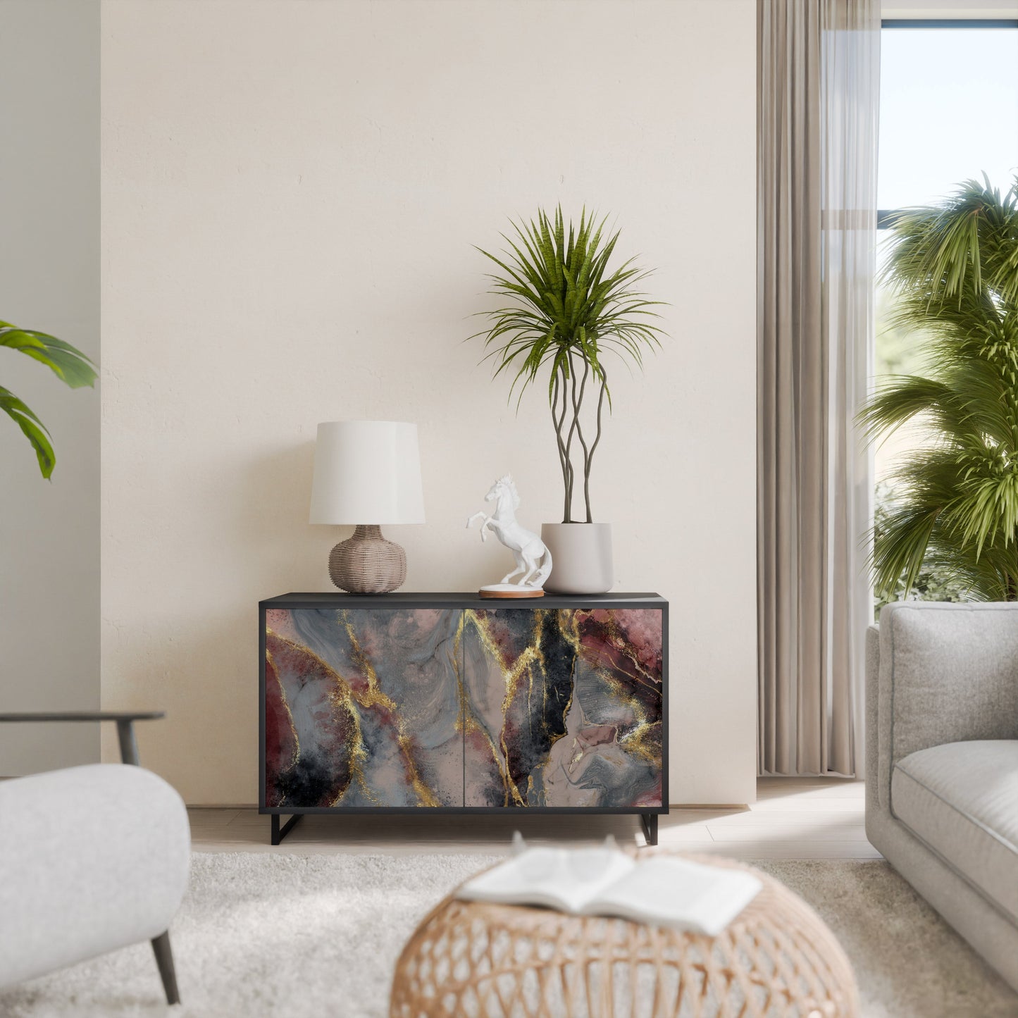 Credenza a 2 ante GOLDEN TIDES in finitura nera