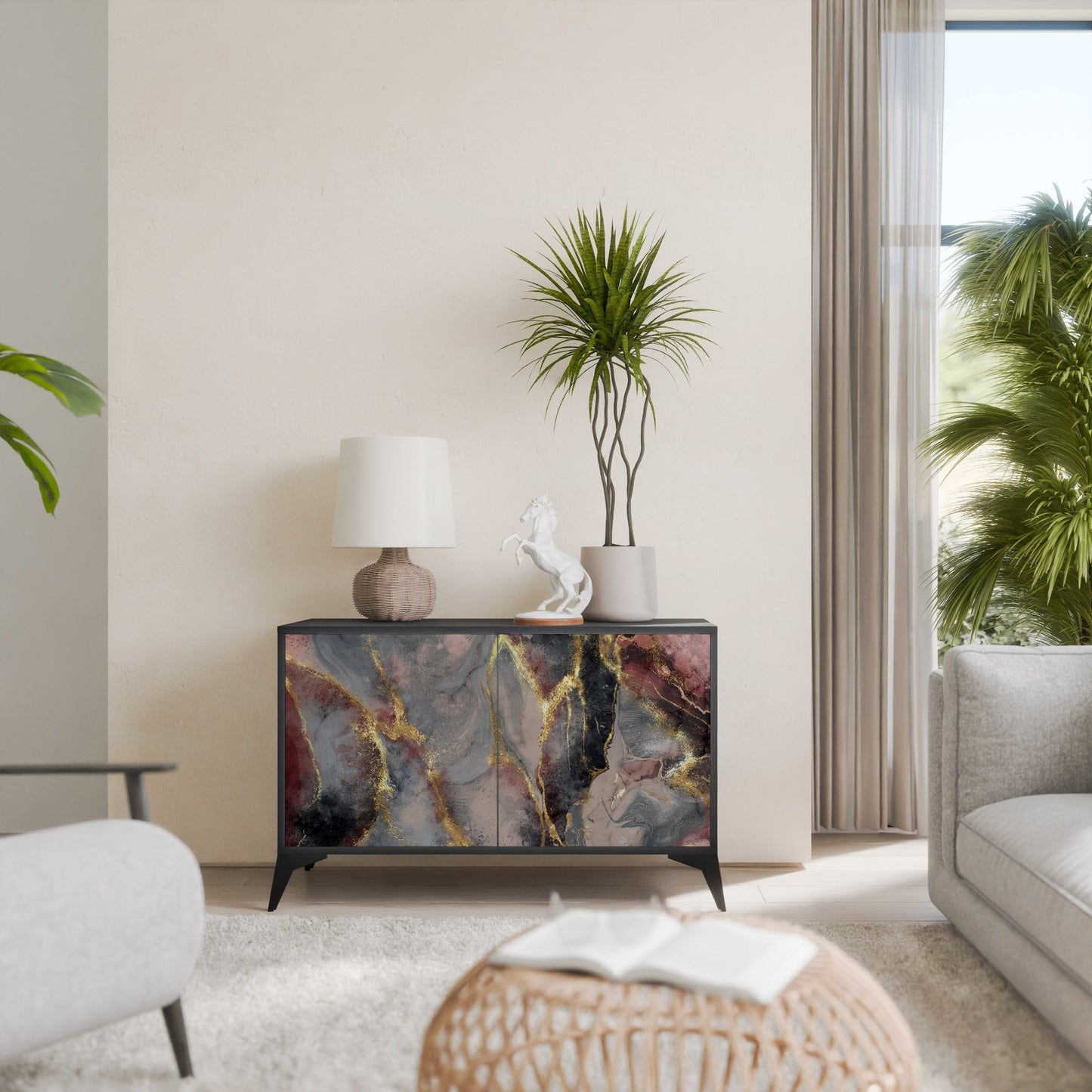 Credenza a 2 ante GOLDEN TIDES in finitura nera
