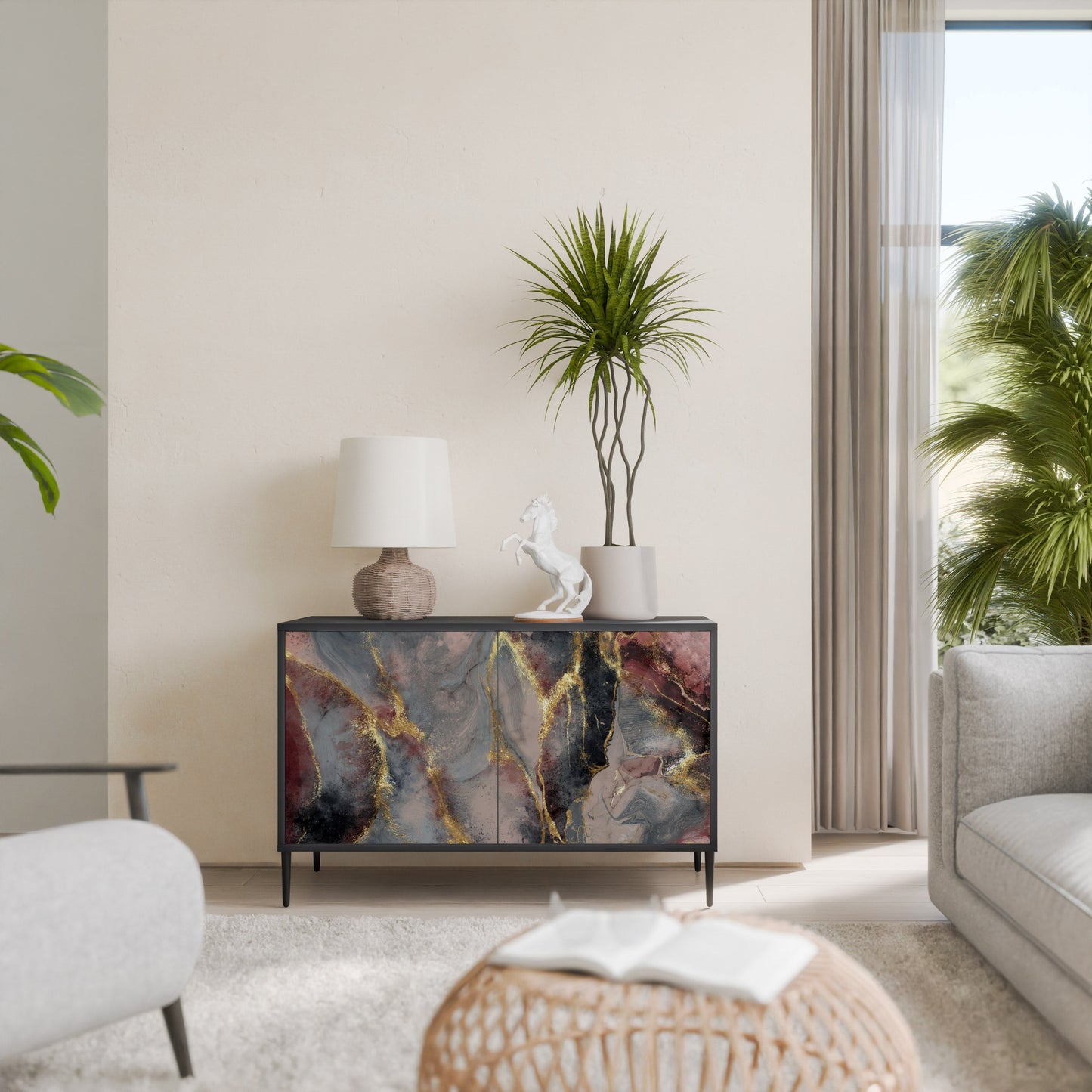 Credenza a 2 ante GOLDEN TIDES in finitura nera
