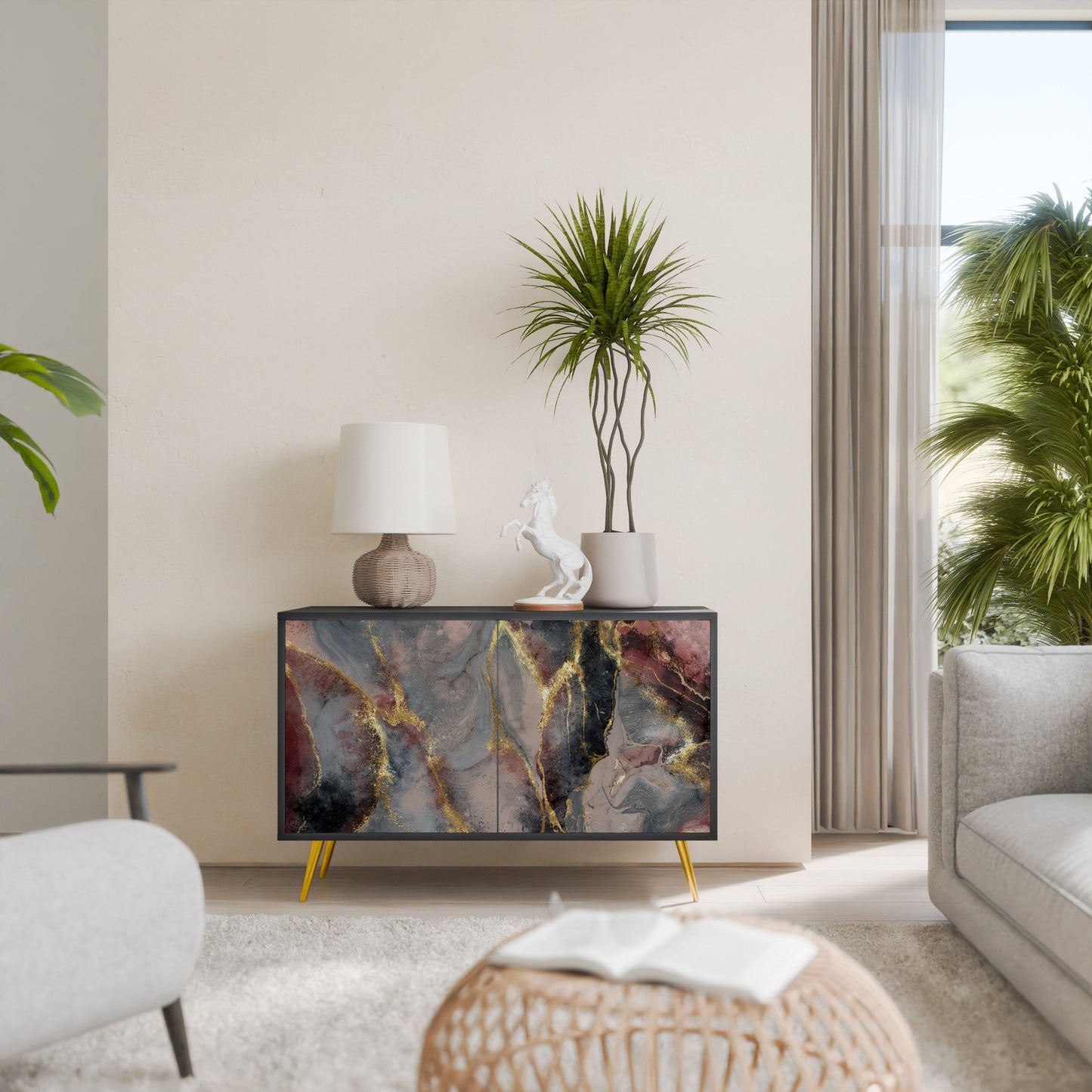 Credenza a 2 ante GOLDEN TIDES in finitura nera