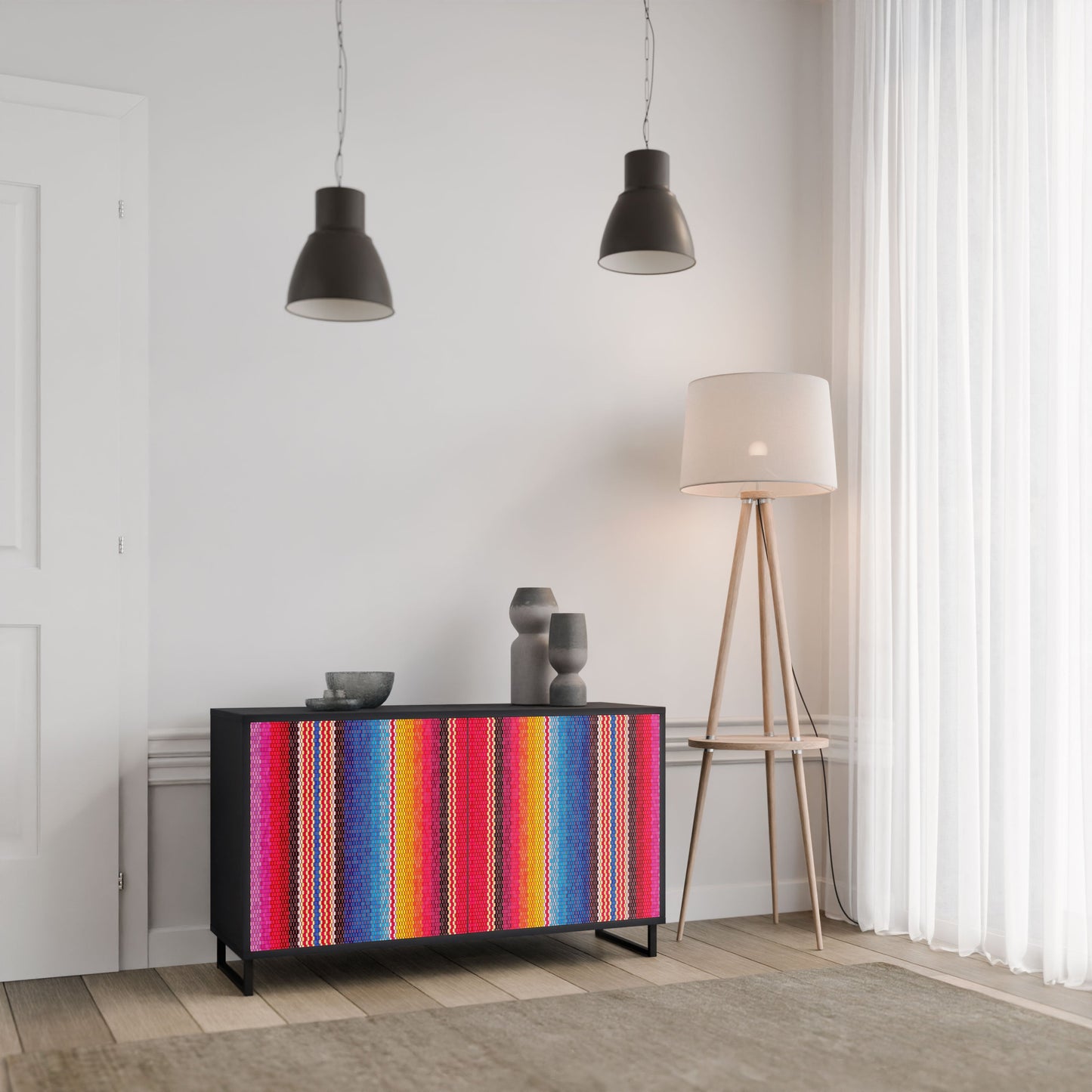 Credenza ETHNIC MEXICAN a 2 ante in finitura nera