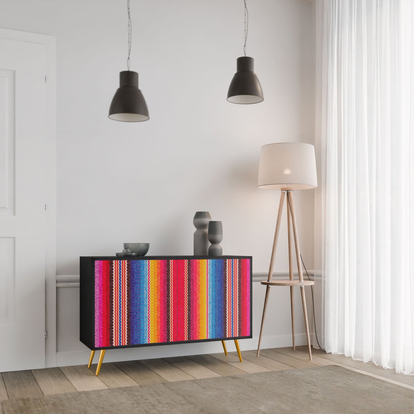 Credenza ETHNIC MEXICAN a 2 ante in finitura nera