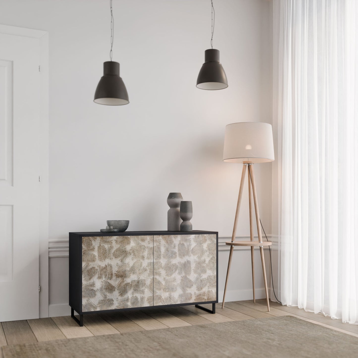Credenza a 2 ante SLIGHTLY BLURRED in finitura nera