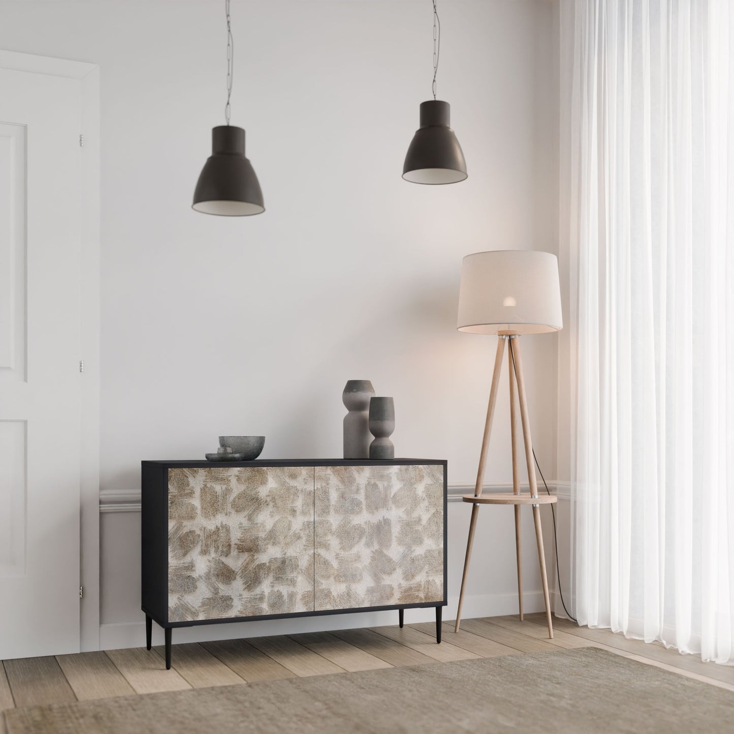 Credenza a 2 ante SLIGHTLY BLURRED in finitura nera