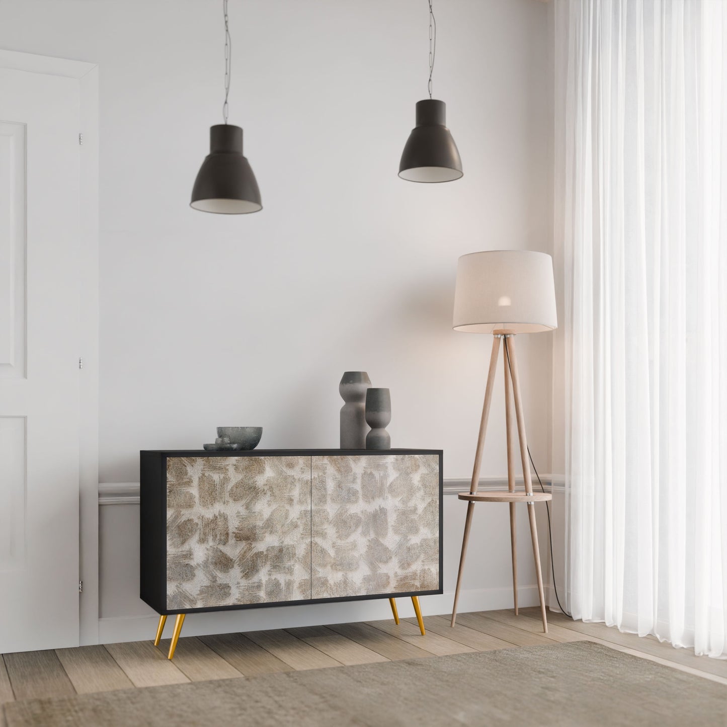 Credenza a 2 ante SLIGHTLY BLURRED in finitura nera