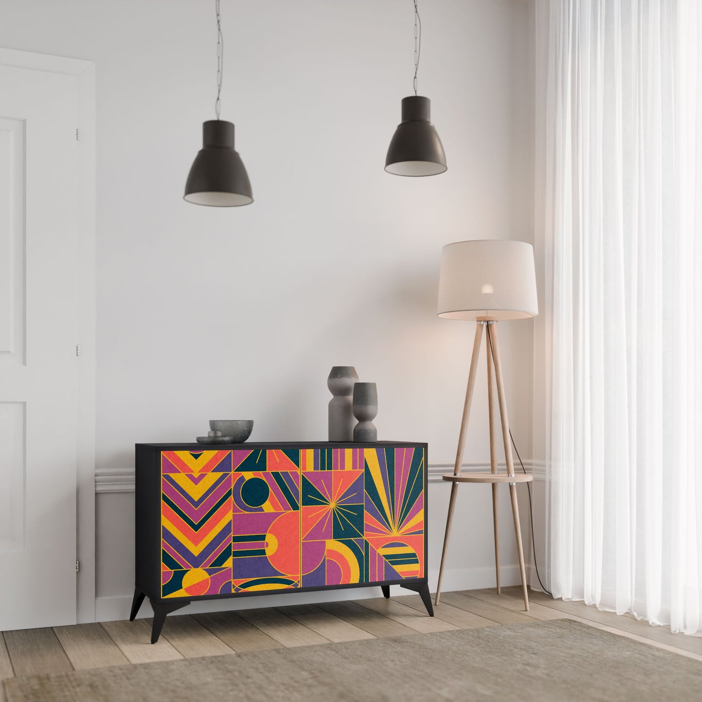 Credenza ELECTRIC PATTERNS a 2 ante in finitura nera
