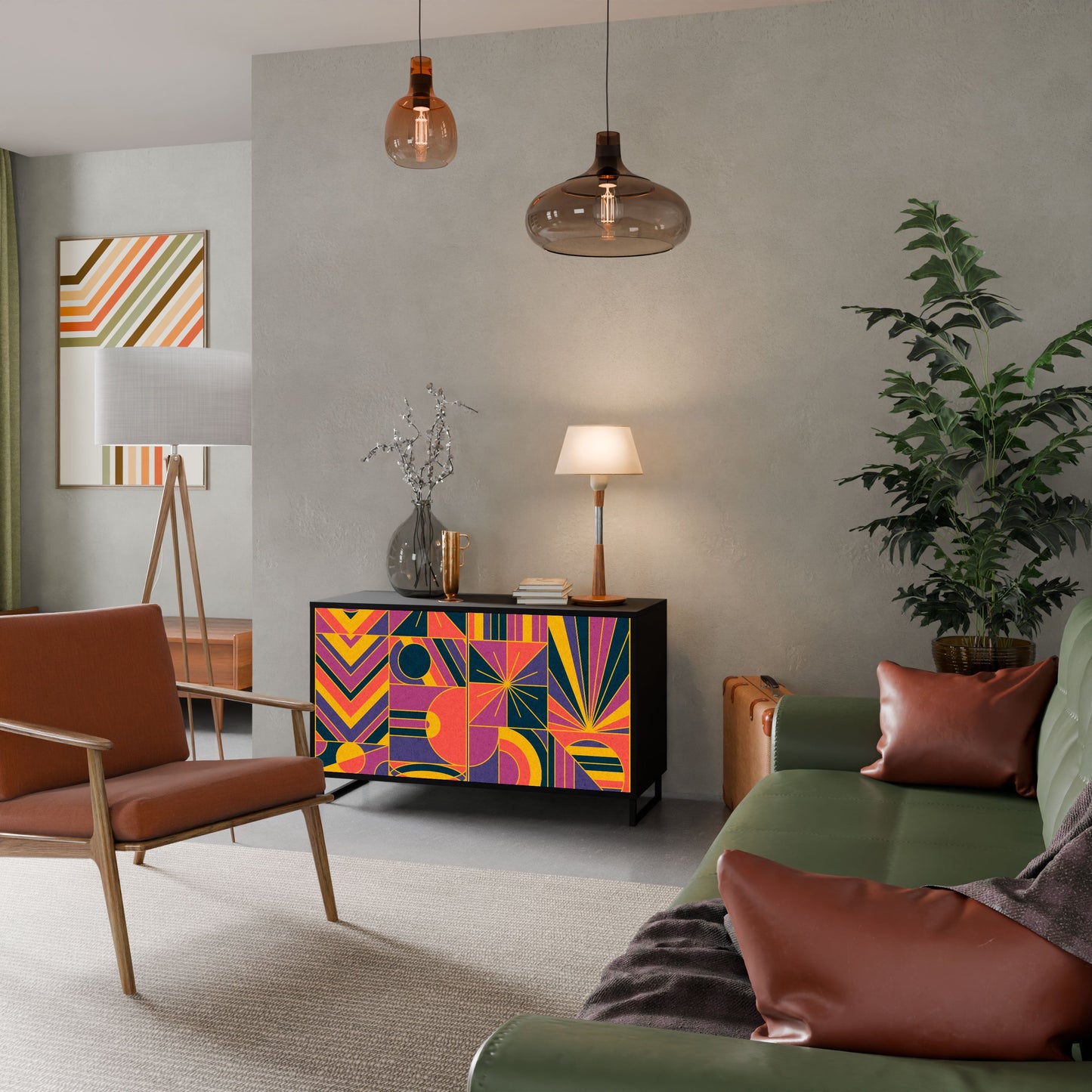 Credenza ELECTRIC PATTERNS a 2 ante in finitura nera