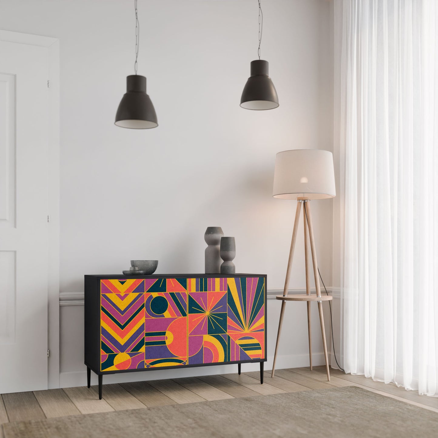 Credenza ELECTRIC PATTERNS a 2 ante in finitura nera
