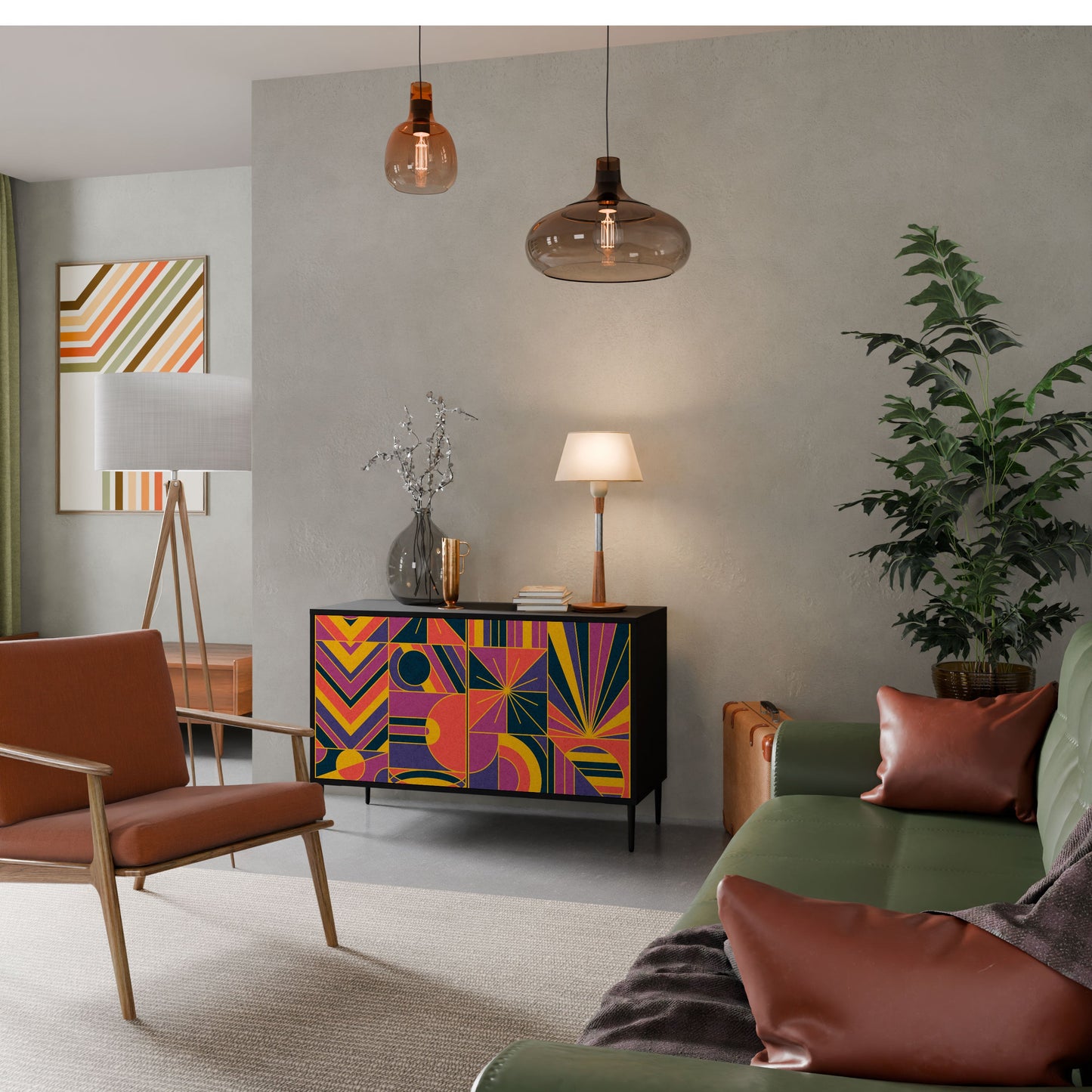 Credenza ELECTRIC PATTERNS a 2 ante in finitura nera