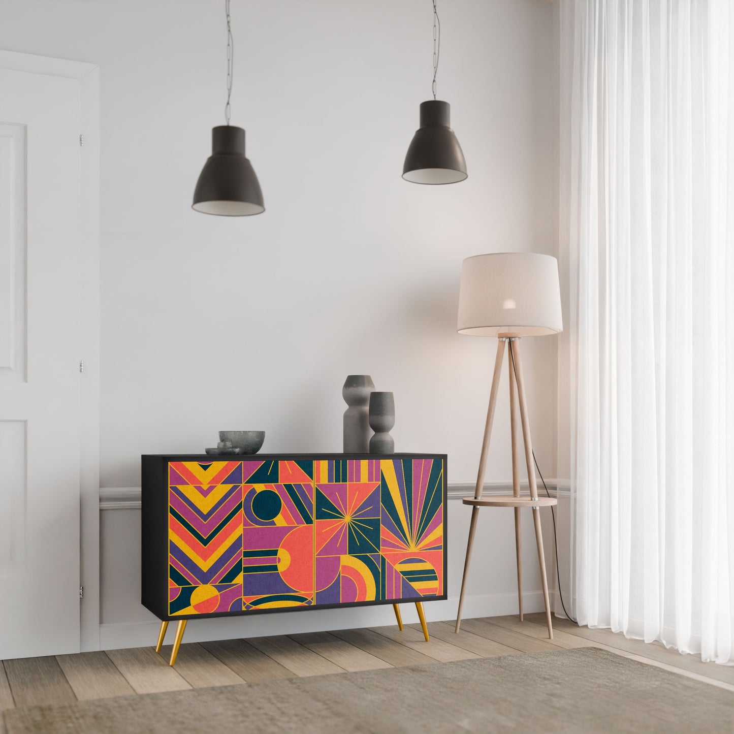 Credenza ELECTRIC PATTERNS a 2 ante in finitura nera