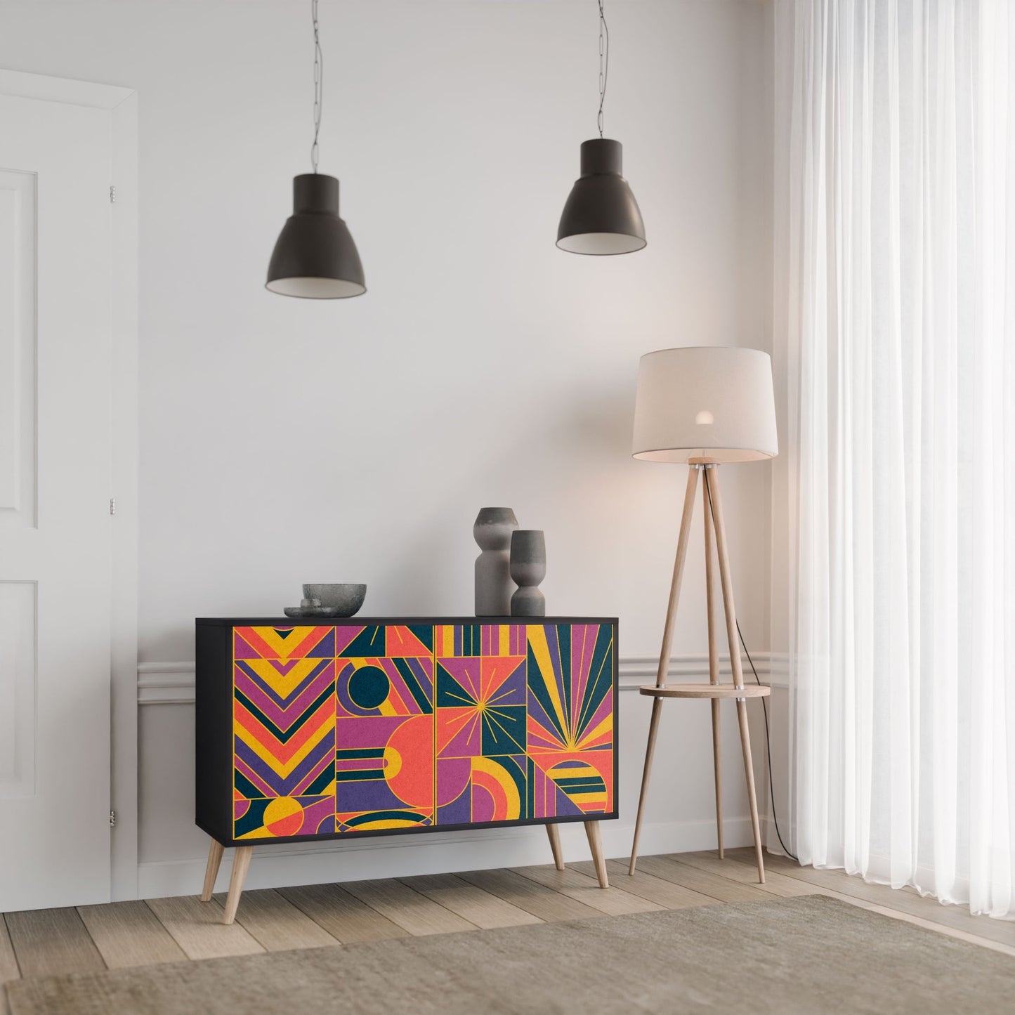 Credenza ELECTRIC PATTERNS a 2 ante in finitura nera