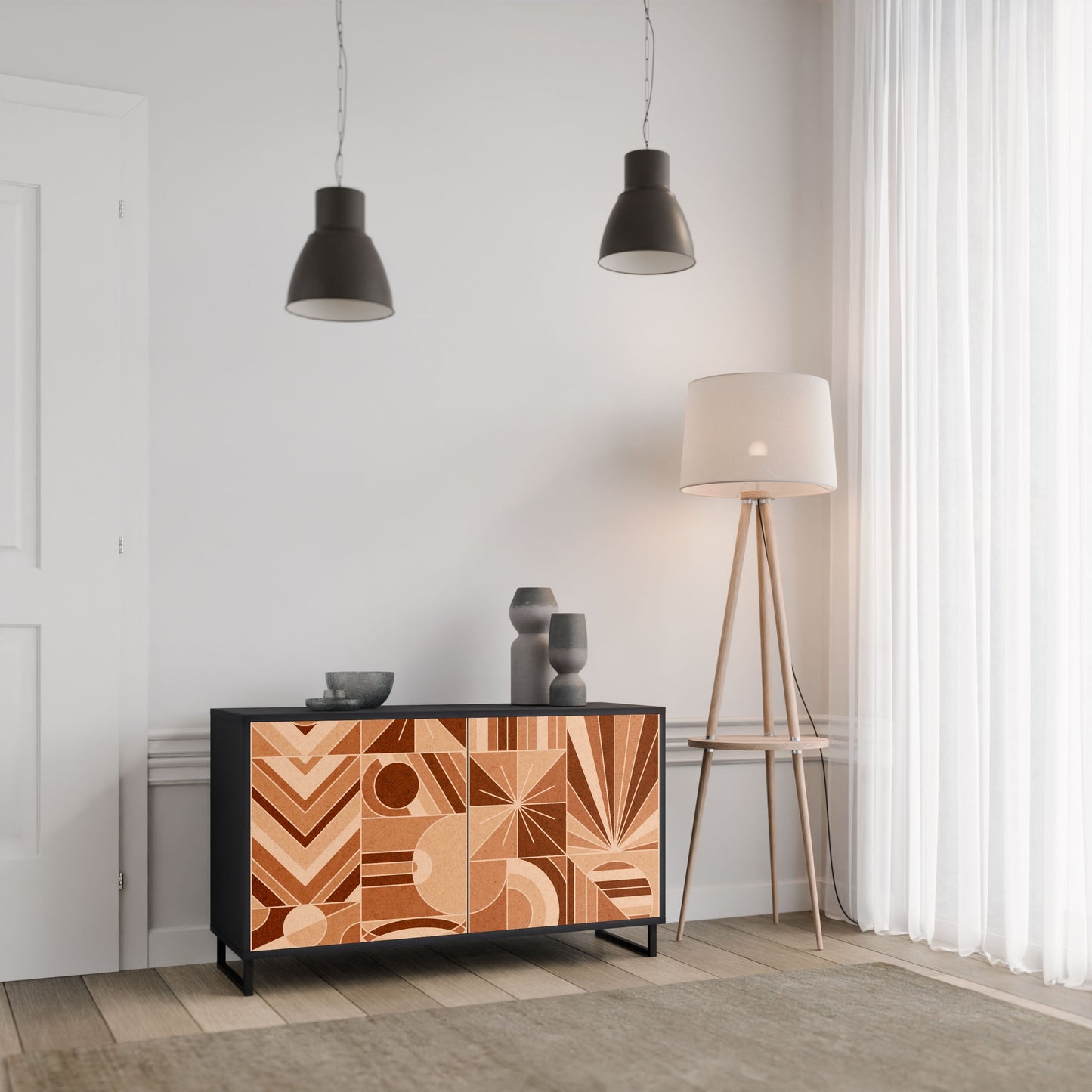 Credenza PRISM MOSAIC a 2 ante in finitura nera