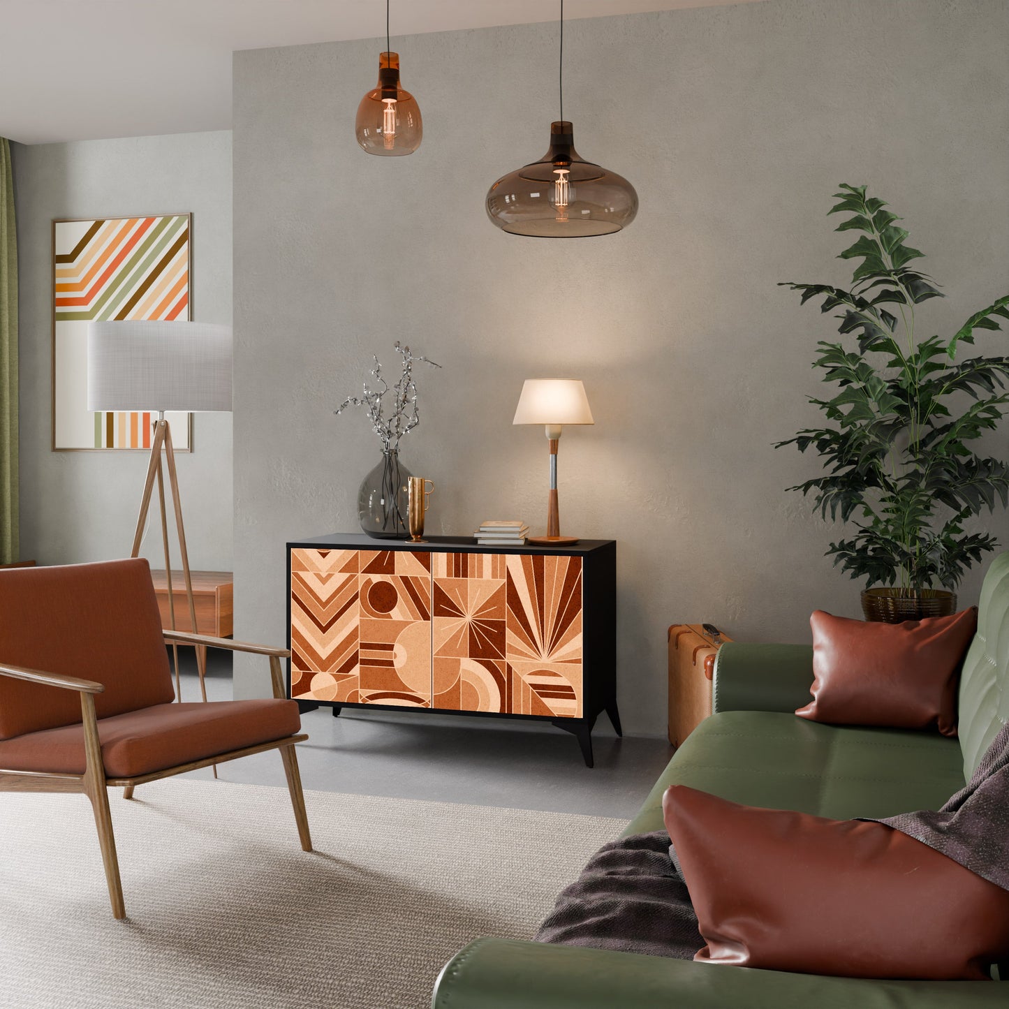 Credenza PRISM MOSAIC a 2 ante in finitura nera