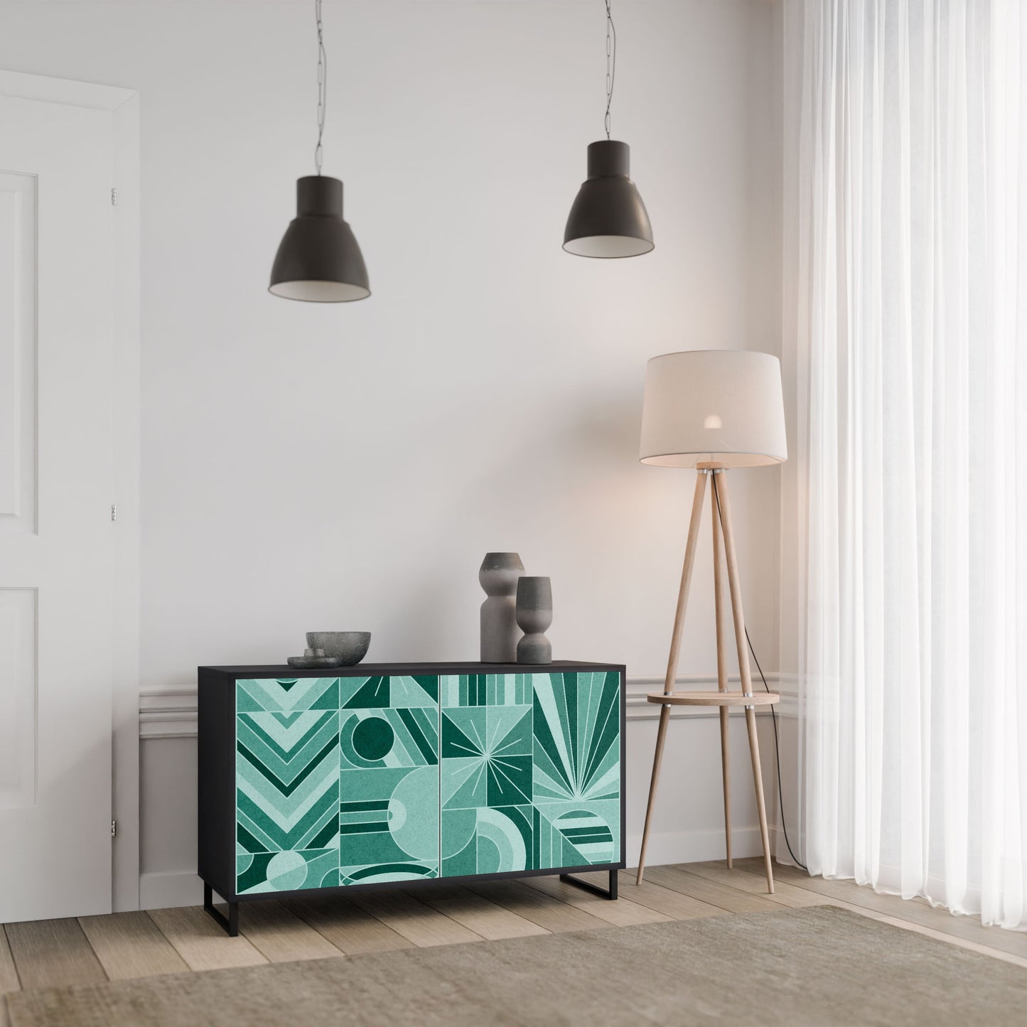 Credenza a 2 ante HARMONIC GRID in finitura nera