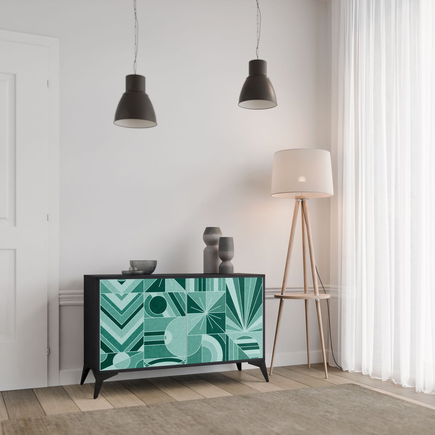 Credenza a 2 ante HARMONIC GRID in finitura nera