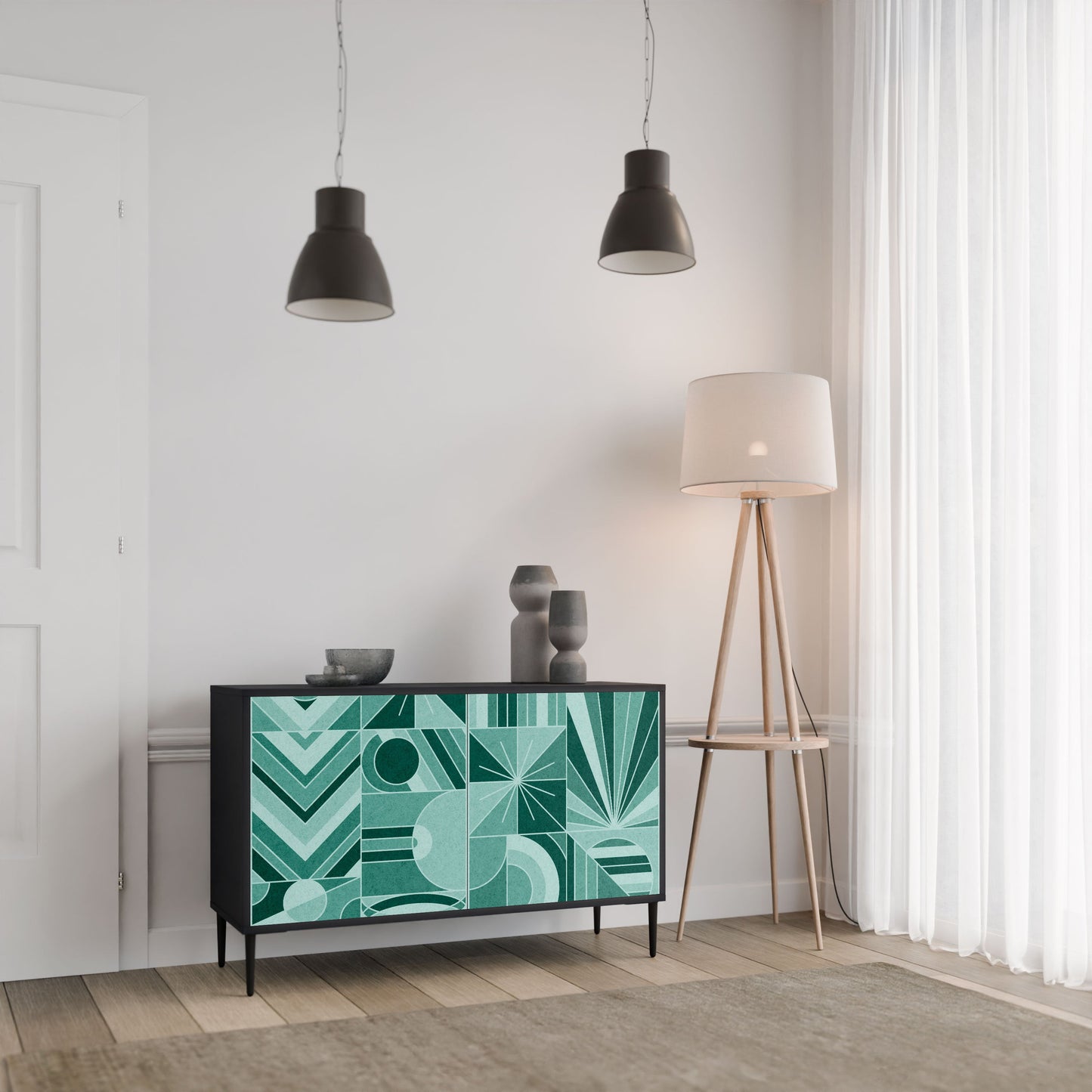 Credenza a 2 ante HARMONIC GRID in finitura nera