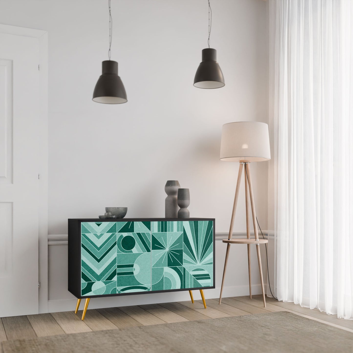 Credenza a 2 ante HARMONIC GRID in finitura nera