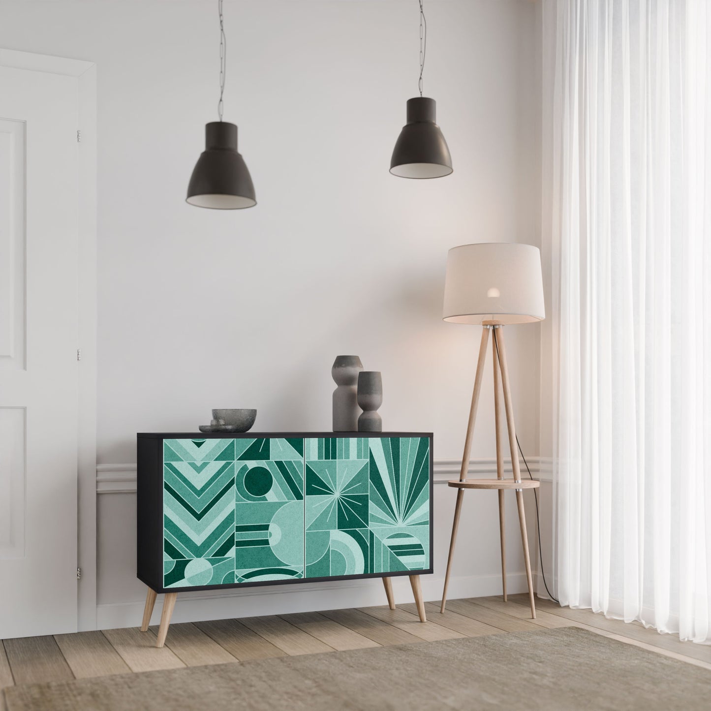 Credenza a 2 ante HARMONIC GRID in finitura nera