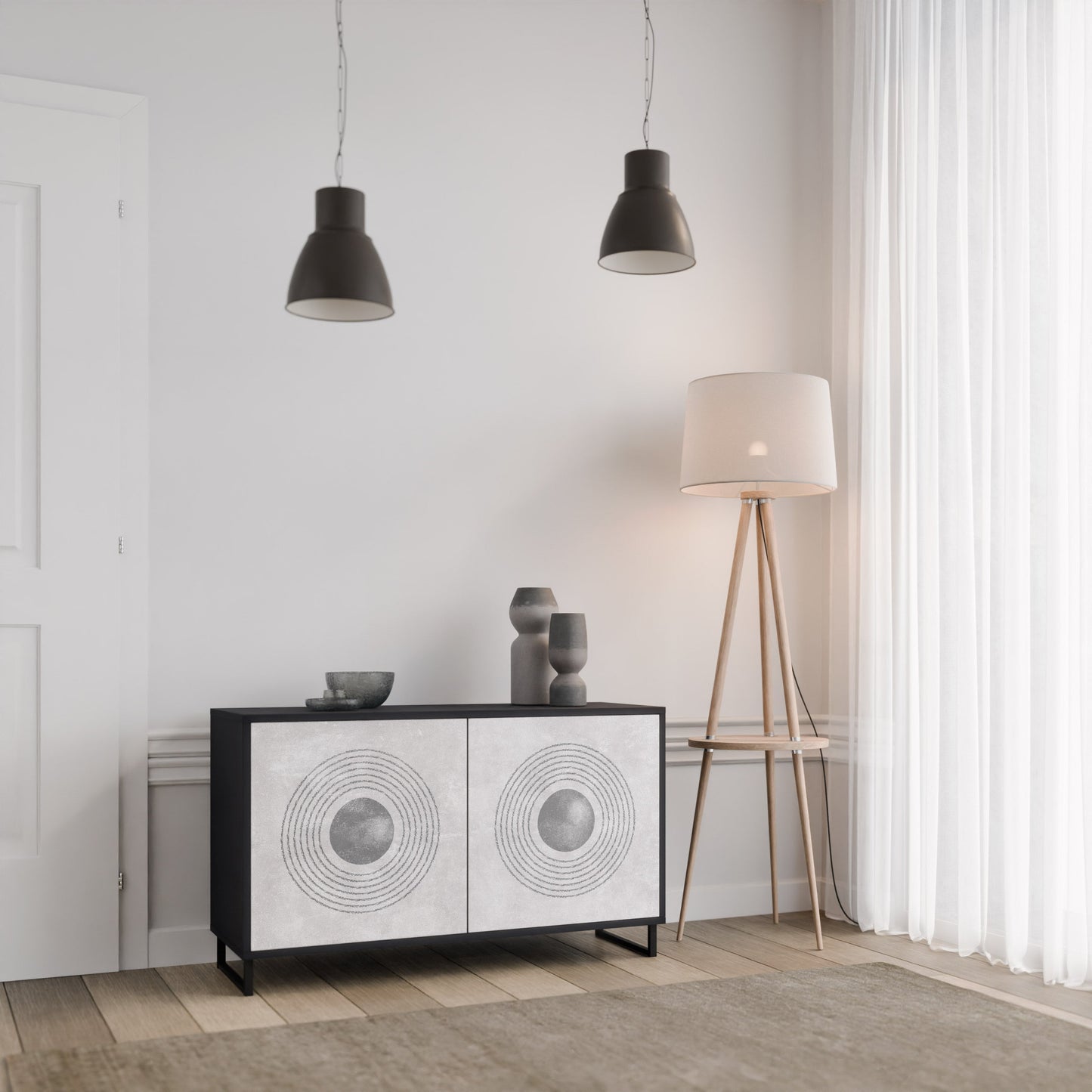 Credenza a 2 ante SOLID CIRCLES in finitura nera