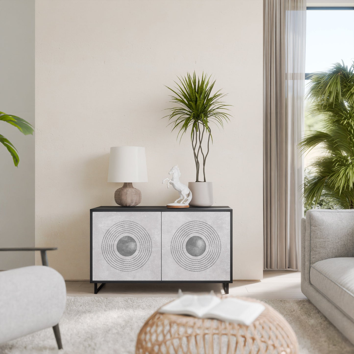 Credenza a 2 ante SOLID CIRCLES in finitura nera