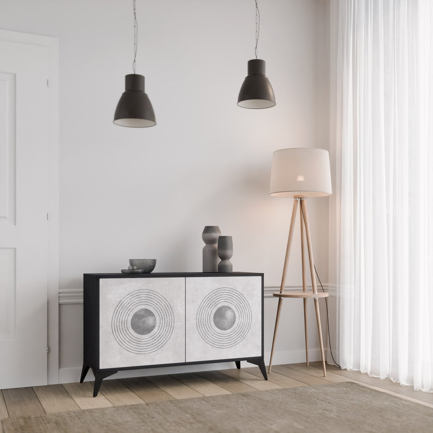 Credenza a 2 ante SOLID CIRCLES in finitura nera