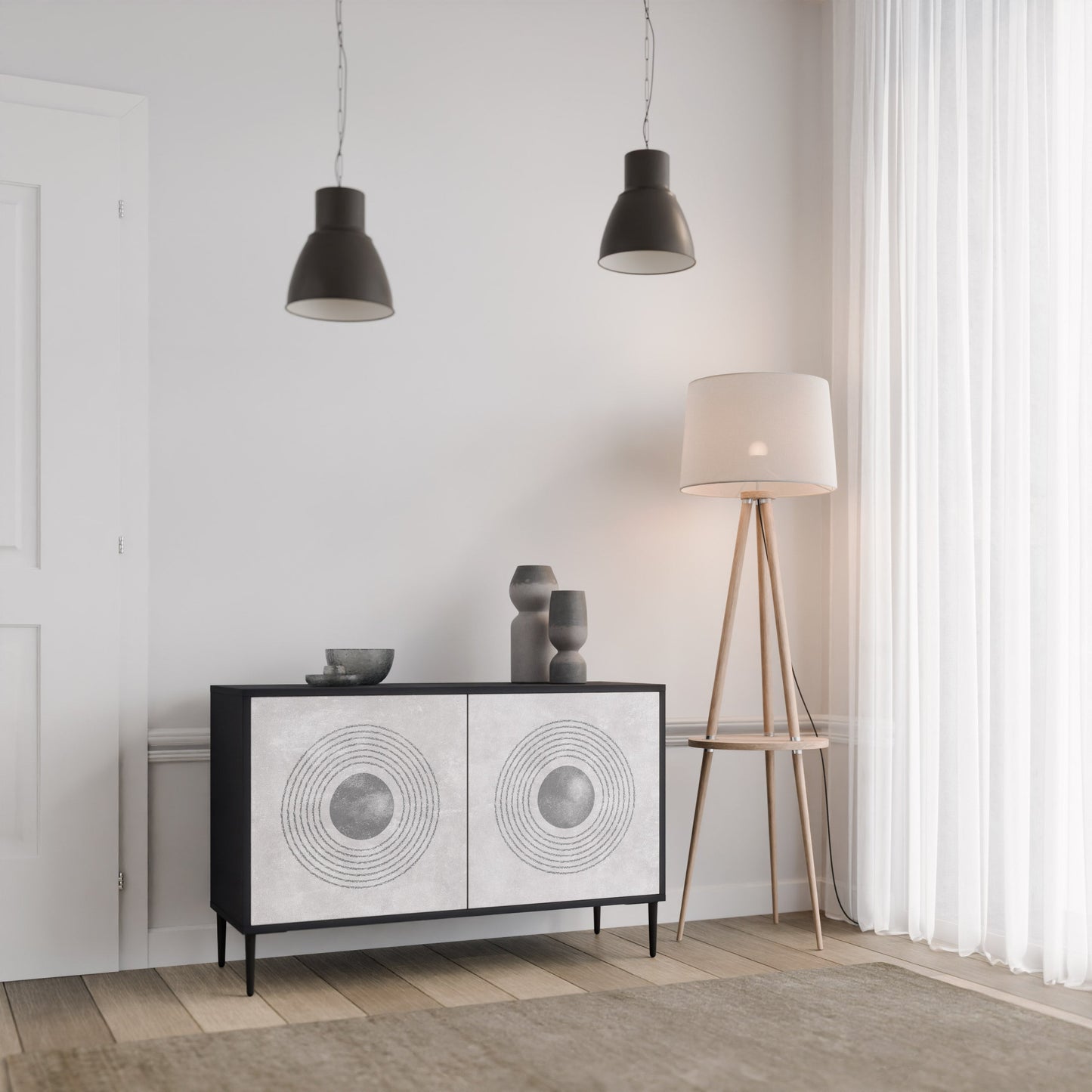 Credenza a 2 ante SOLID CIRCLES in finitura nera