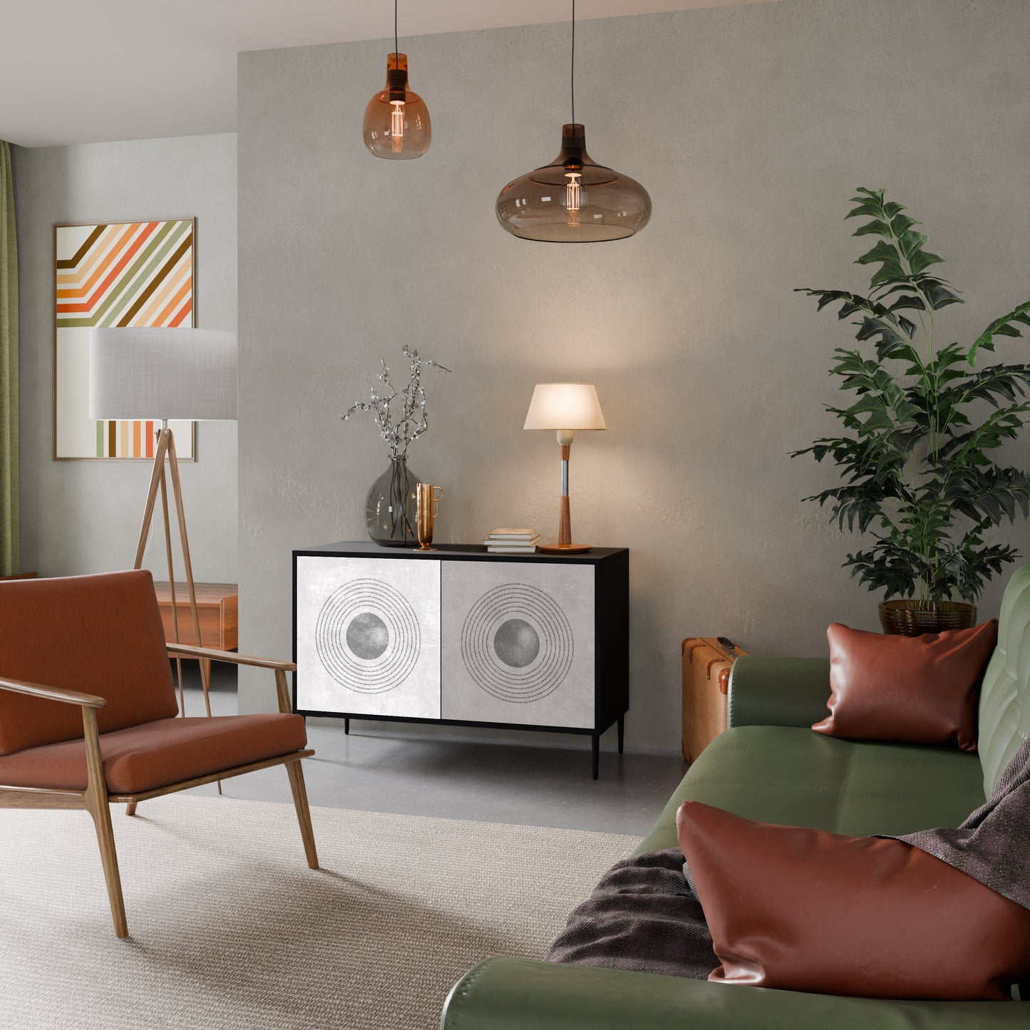 Credenza a 2 ante SOLID CIRCLES in finitura nera