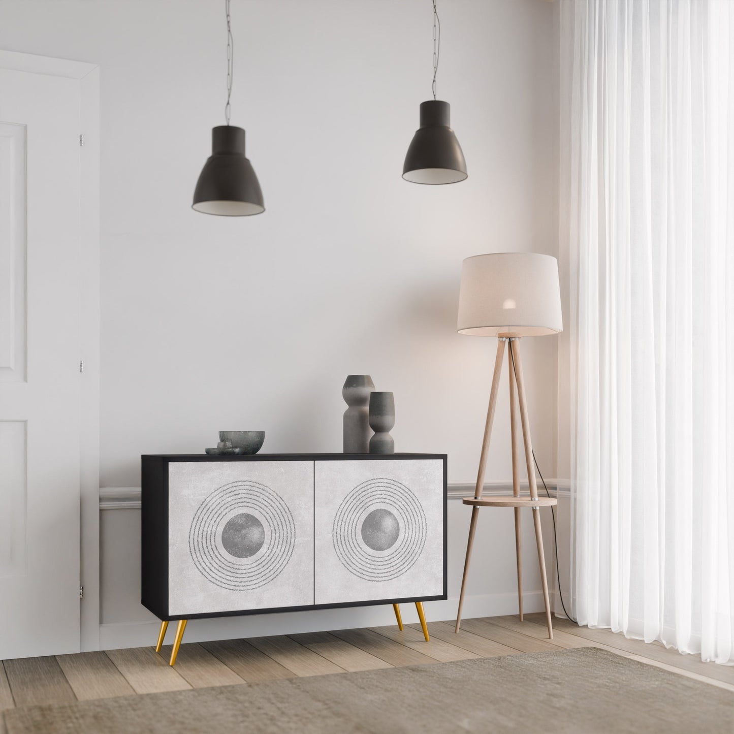 Credenza a 2 ante SOLID CIRCLES in finitura nera