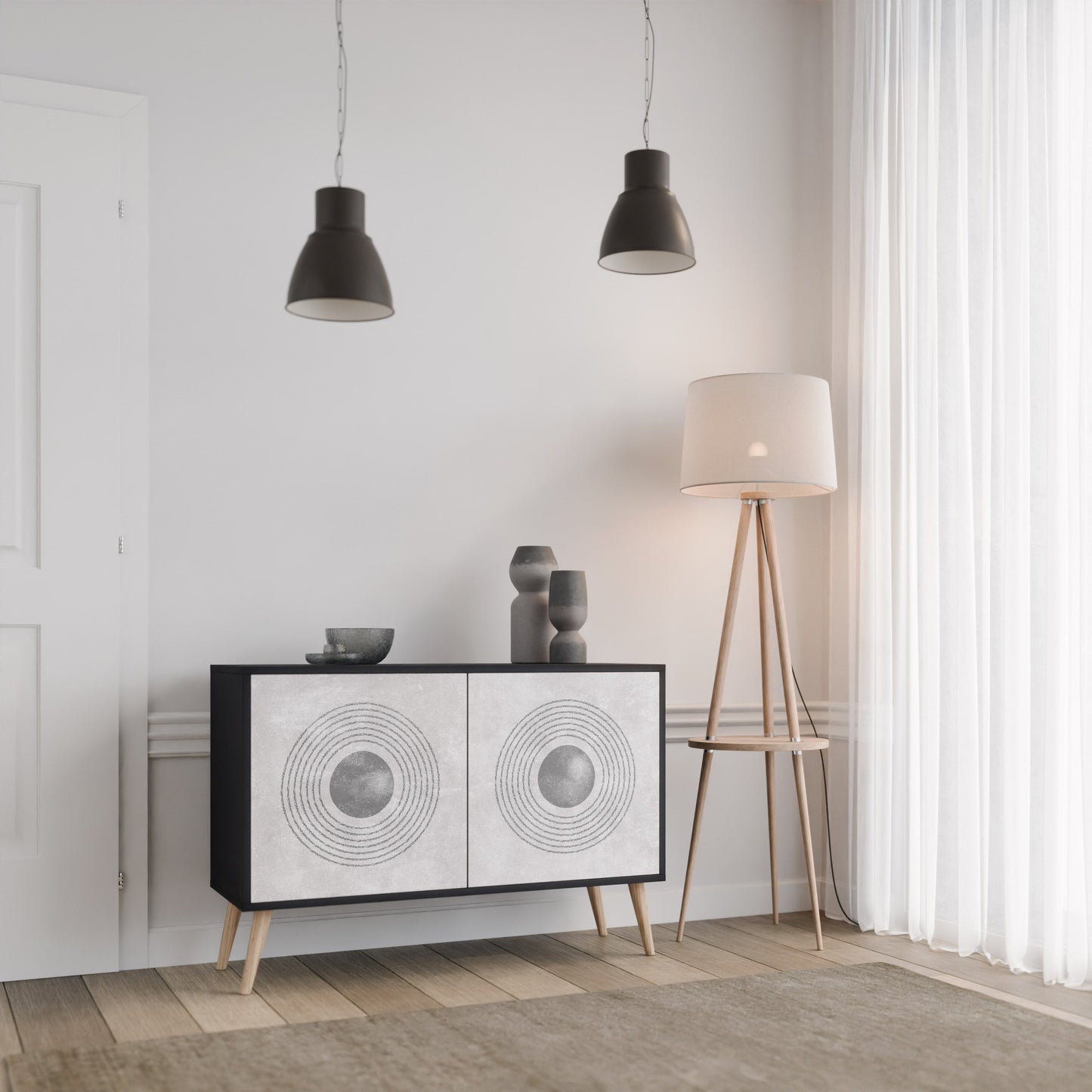 Credenza a 2 ante SOLID CIRCLES in finitura nera