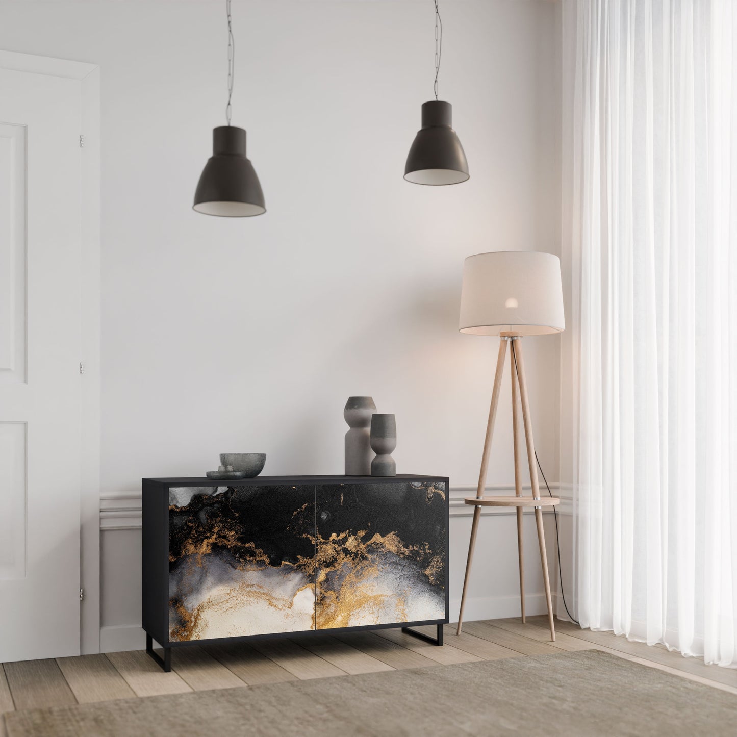 MARBLE OF TOMMORROW 2-Door Sideboard in Black Finish