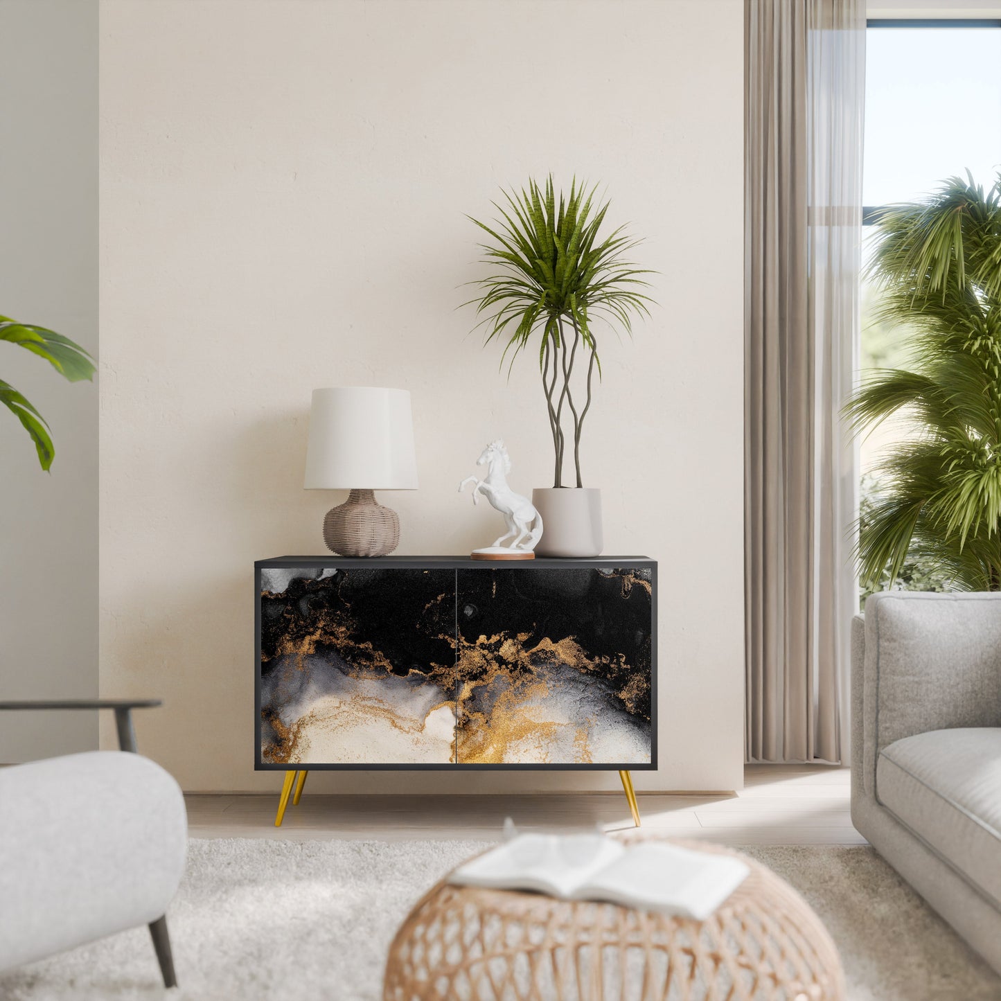 MARBLE OF TOMMORROW 2-Door Sideboard in Black Finish