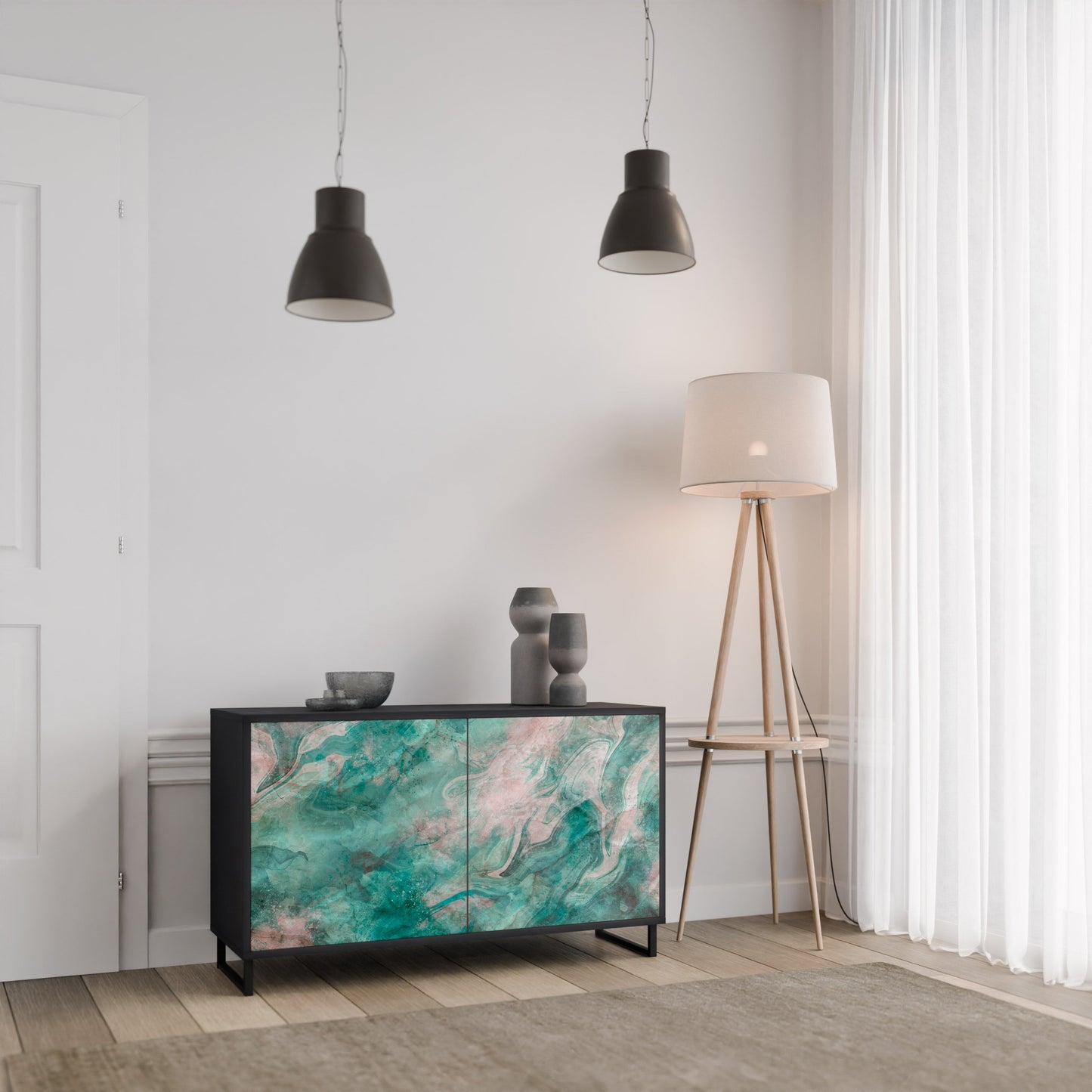 Credenza a 2 ante ABSTRACT ALCHEMY in finitura nera