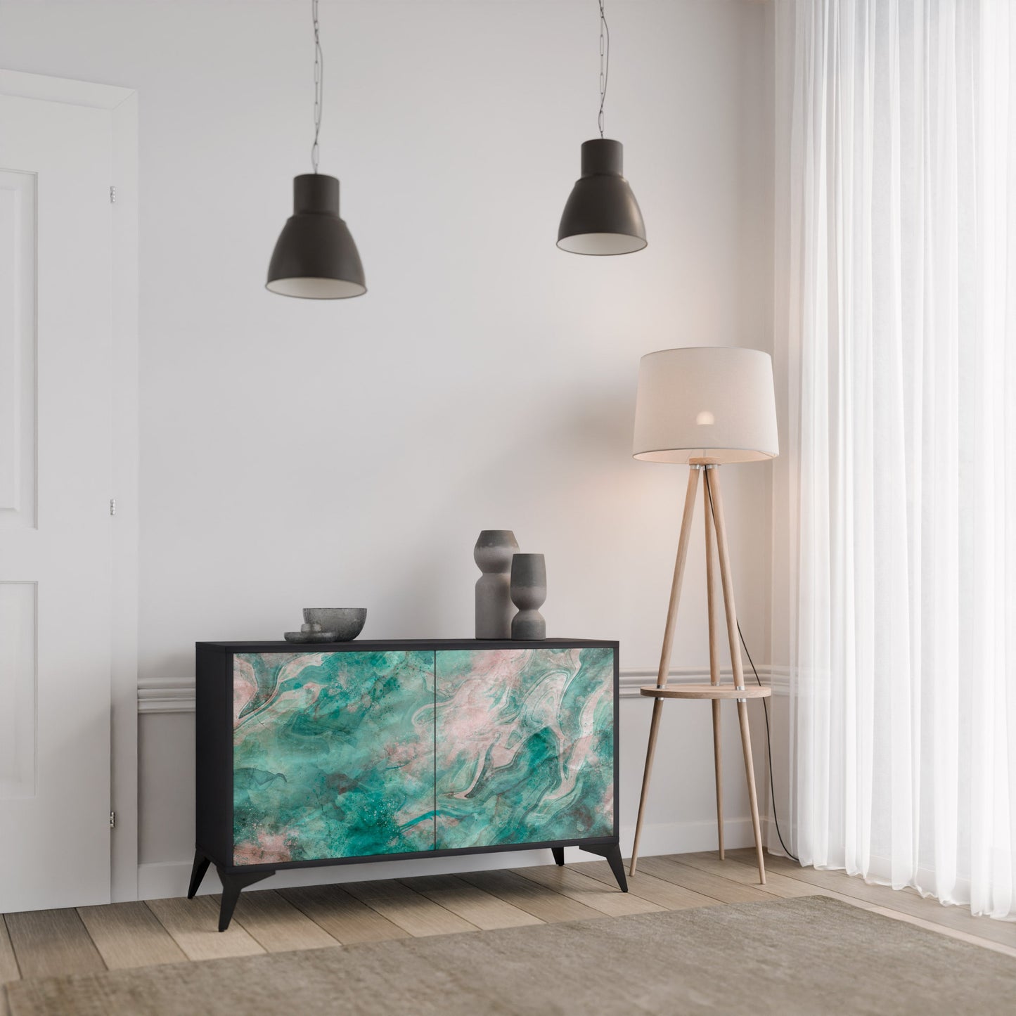 Credenza a 2 ante ABSTRACT ALCHEMY in finitura nera
