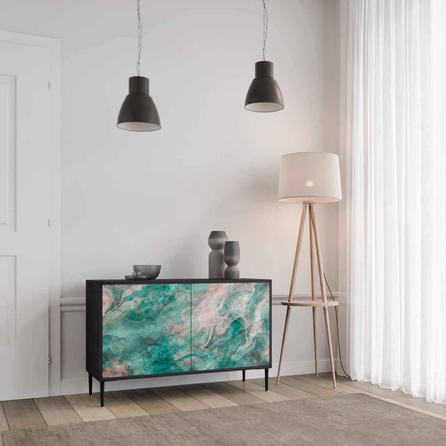 Credenza a 2 ante ABSTRACT ALCHEMY in finitura nera