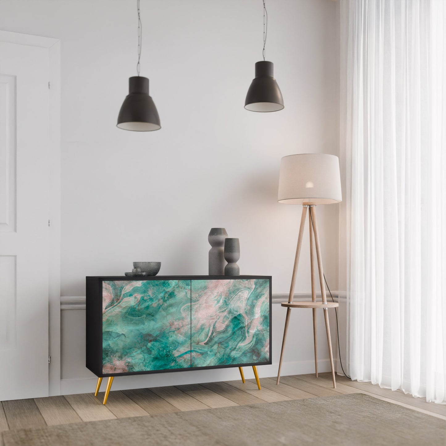 Credenza a 2 ante ABSTRACT ALCHEMY in finitura nera