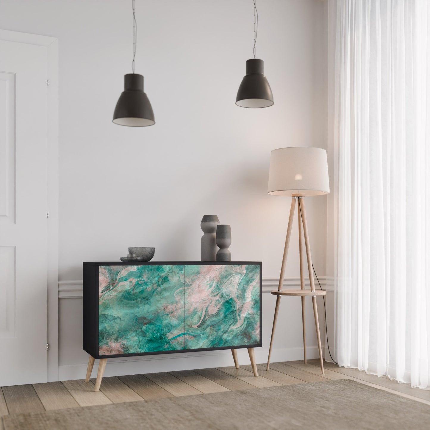 Credenza a 2 ante ABSTRACT ALCHEMY in finitura nera