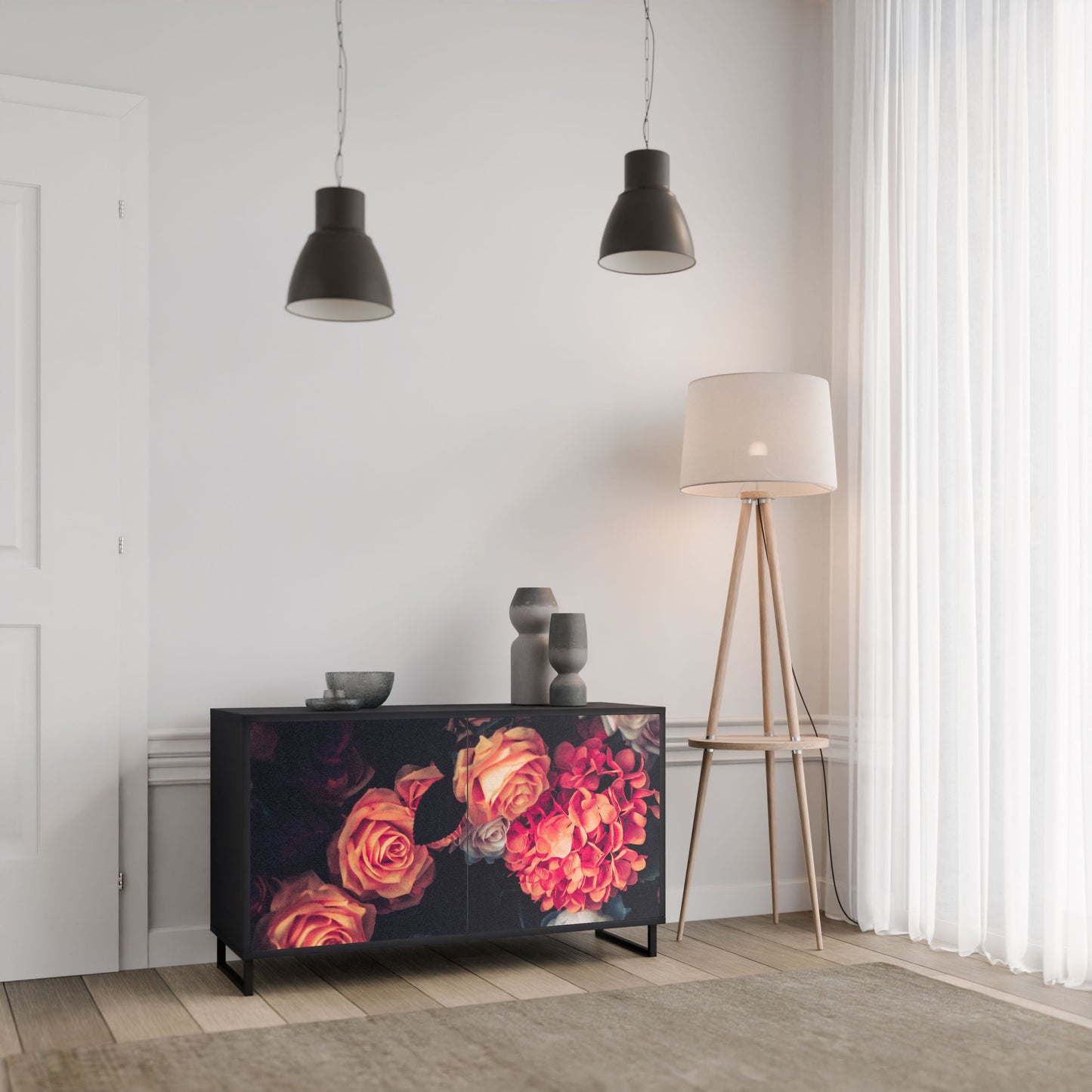 Credenza NEVERENDING BLOOM a 2 ante in finitura nera