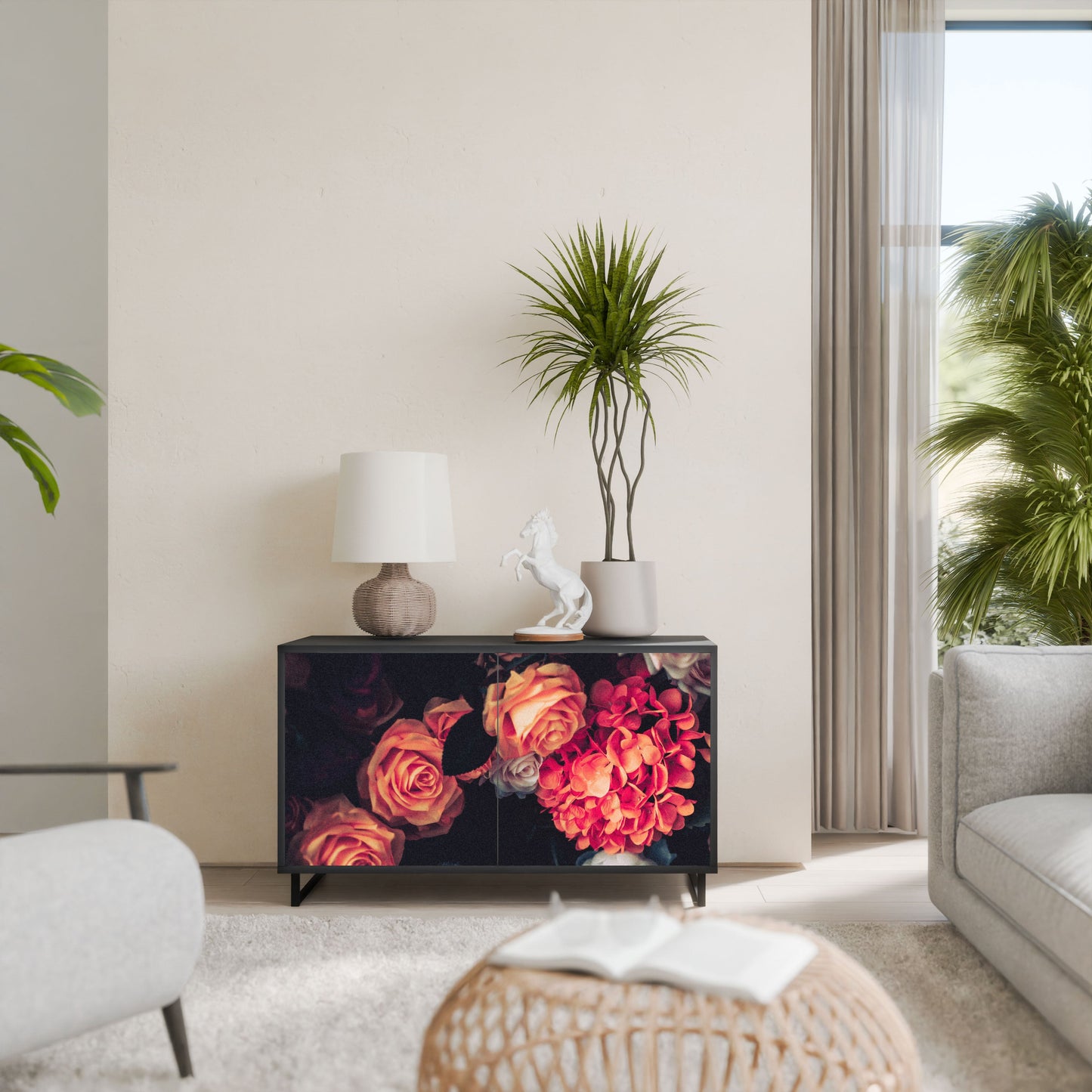 Credenza NEVERENDING BLOOM a 2 ante in finitura nera