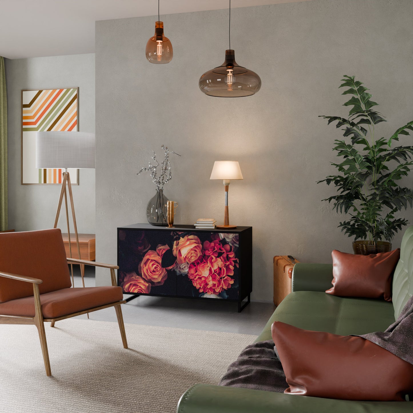 Credenza NEVERENDING BLOOM a 2 ante in finitura nera